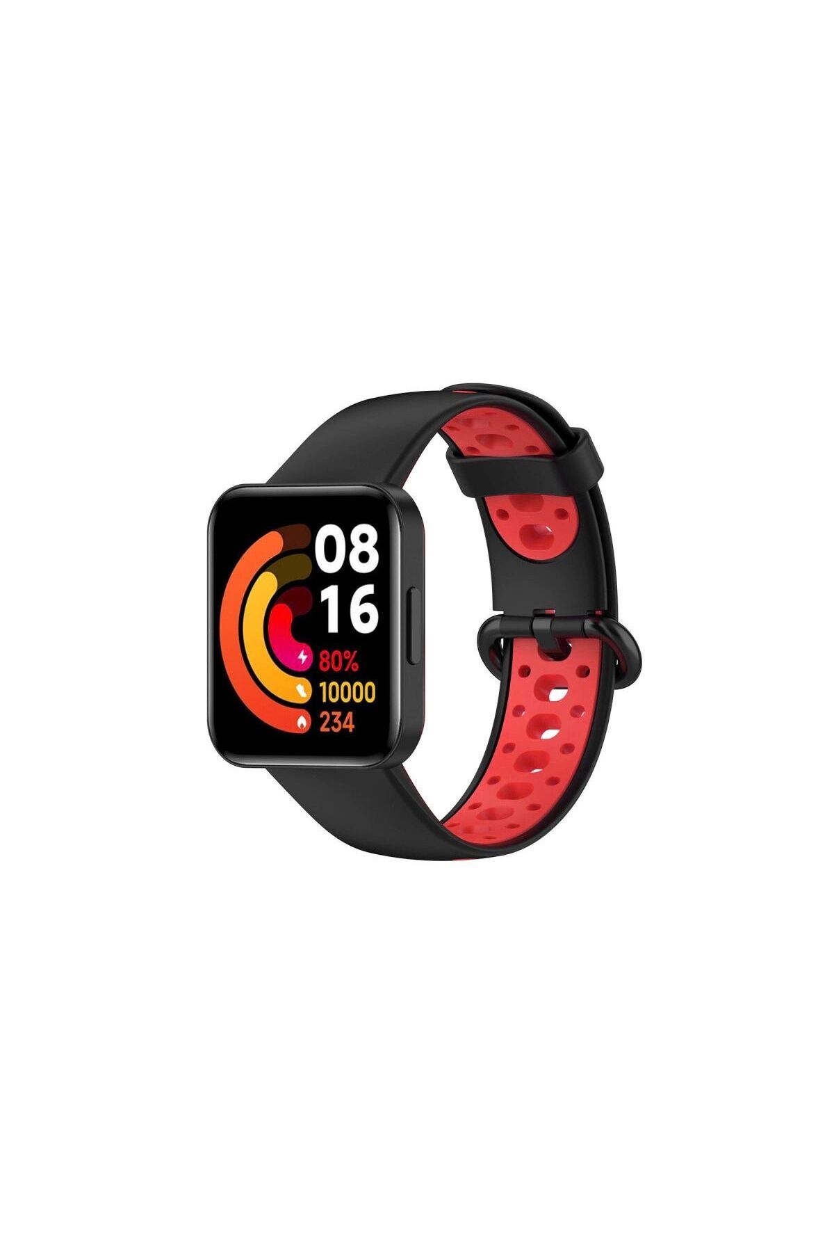 Xiaomi Redmi Watch 2 Spor Delikli Kordon - Siyah-kırmızı