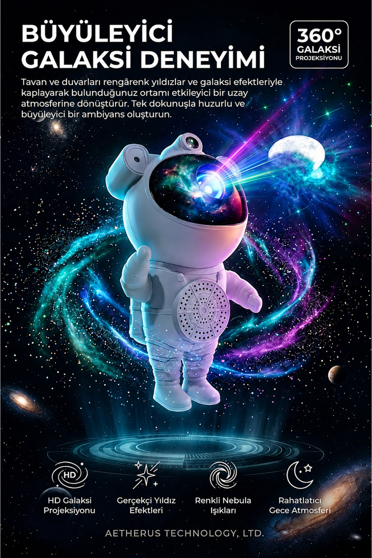 Astronaut Aurora Galaxy Projection Night Light Remote Controlled LED Light with Bluetooth Speaker