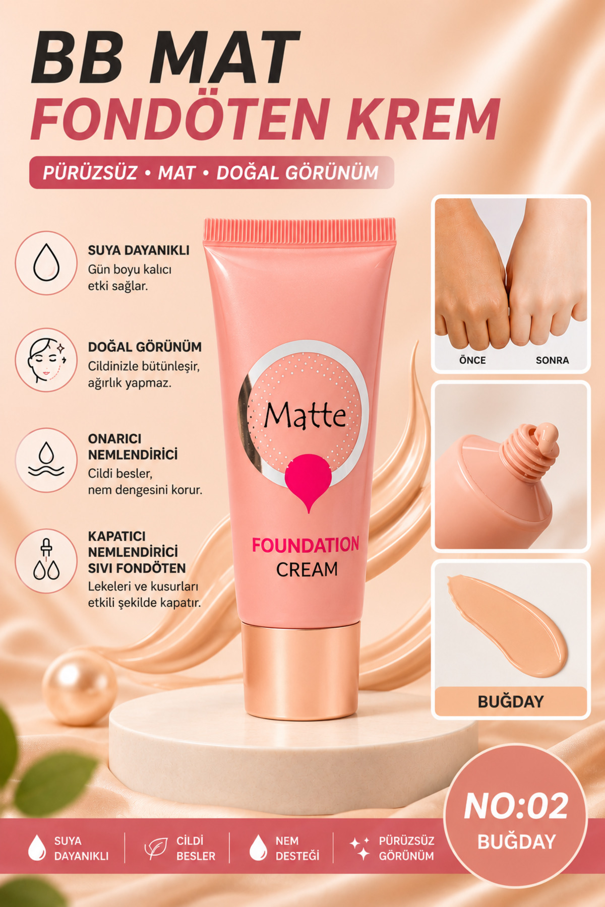 RED TOUCH BB Mat Fondöten - Buğday No:02