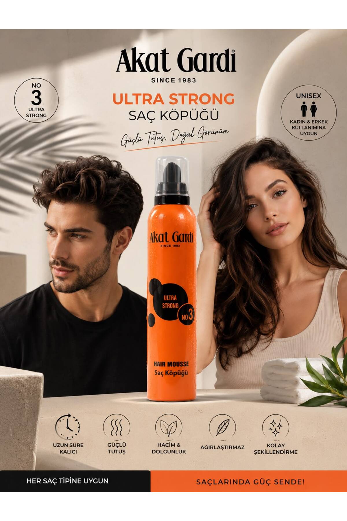 Akat Gardi Ultra Strong No:3 Hair Mousse (Saç Köpüğü) — UHERTE1 — تصویر 3 از 4