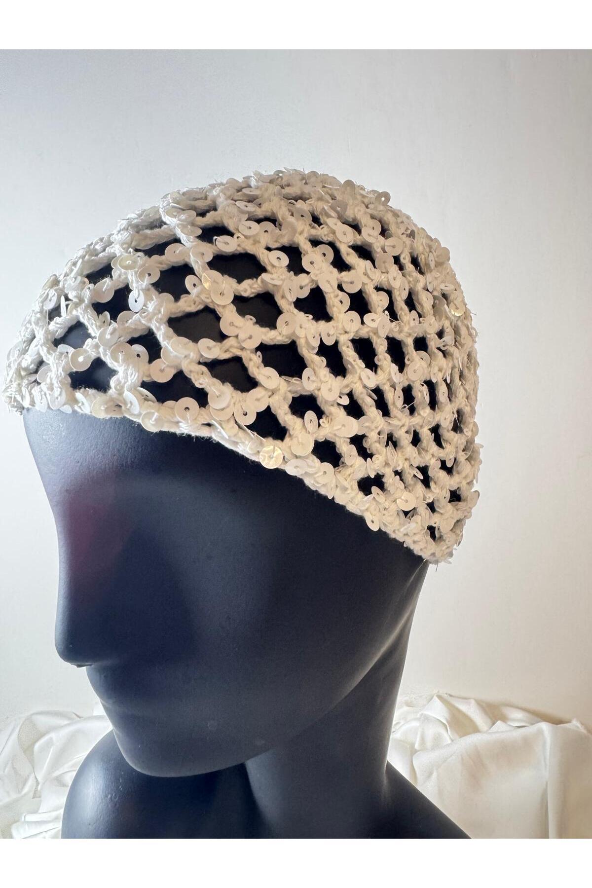 jasmina store EL örgüsü pullu saç aksesuarı bone görsel 4