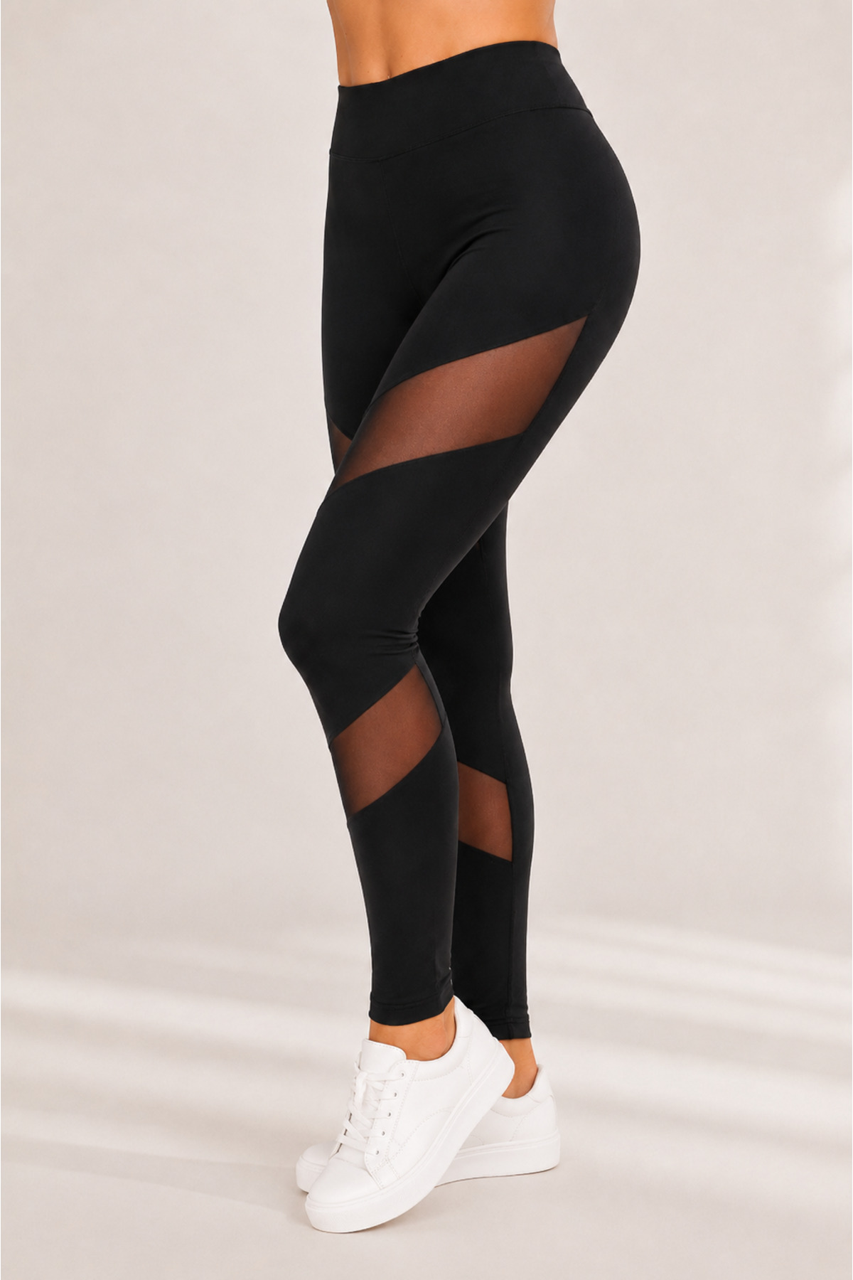 MissKATRE Kadın Siyah Yüksek Bel Tül Detaylı Toparlayıcı Tayt Slim Fit Likralı Esnek Günlük Uzun Spor Taytı görsel 4