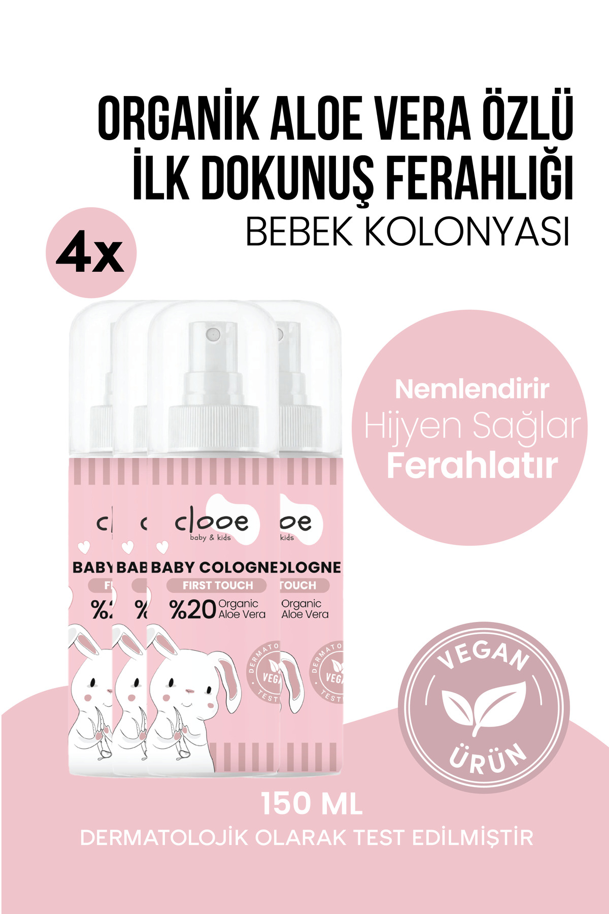 clooe 4'lü Bebek Kolonyası First Touch 150 ml - Temiz Çarşaf Esintili - Organik Aloe Vera Özlü — PKA079