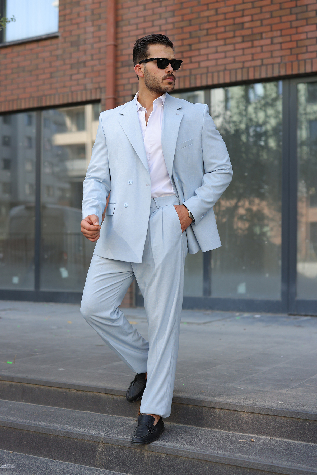 SABRİ ZENGİN Men's Blue Oversize Double-Breasted Suit