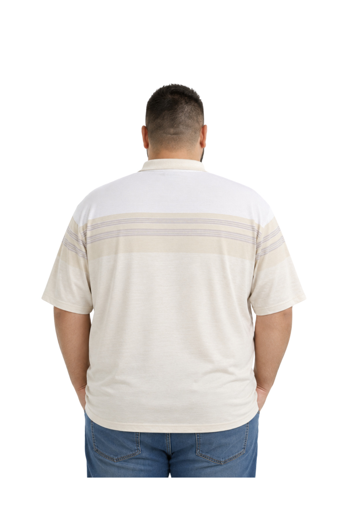BattalModa Erkek Büyük Beden Melanj Bej Polo Yaka Kısa Kollu Sandline Tişört 5XL-6XL-7XL-8XL görsel 3