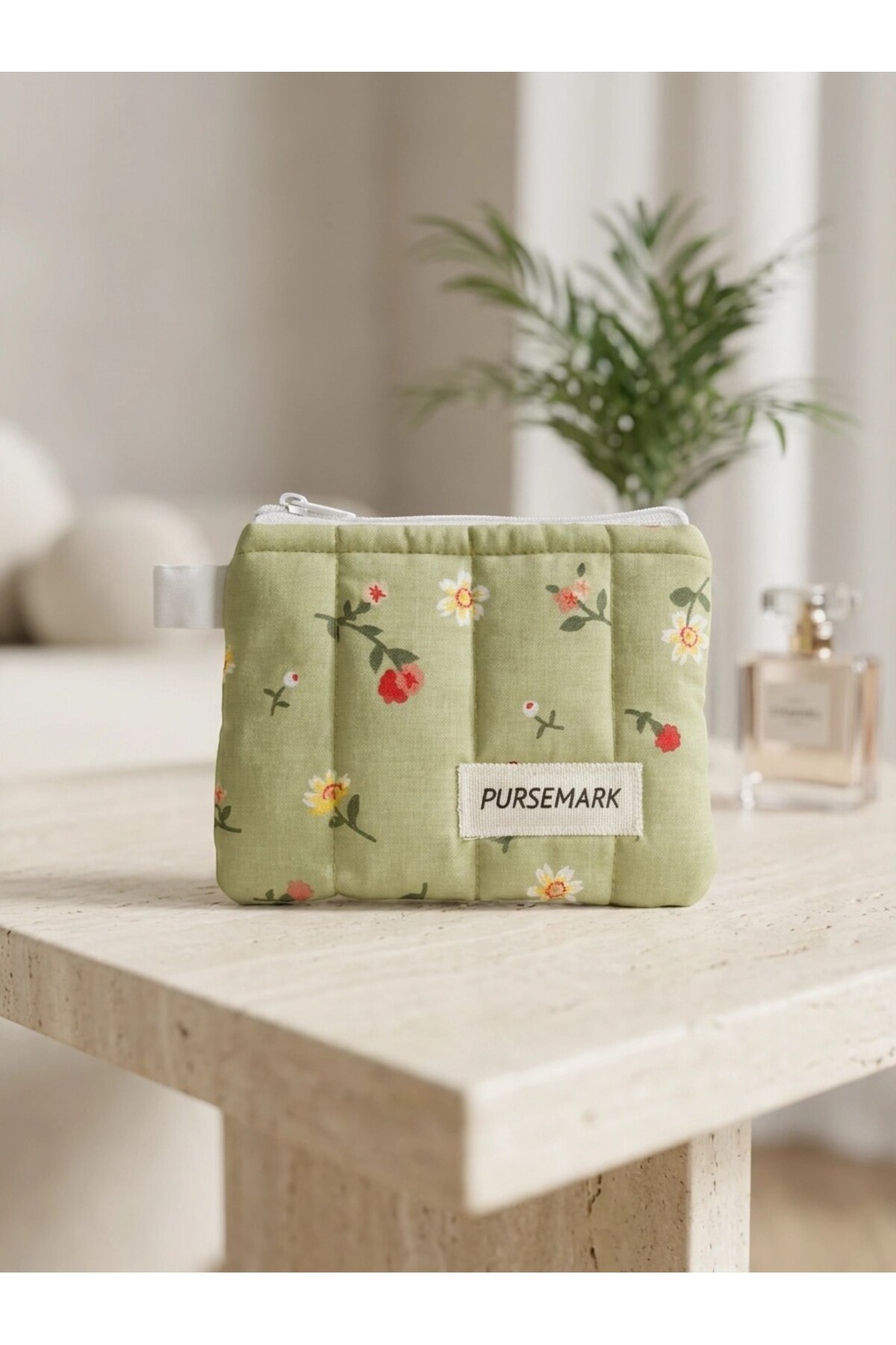 PURSEMARK Yeşil Çiçek Desenli El Yapımı Küçük Cüzdan görsel 4