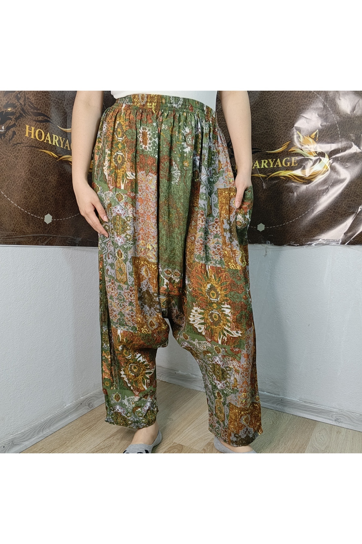 hoaryage Otantik Köy Şalvarı %100 Pamuk Viskon Çiçek Desenli Rahat Kesim Ağlı Kadın Şalvarı 38 BEDEN 100 KG görsel 2