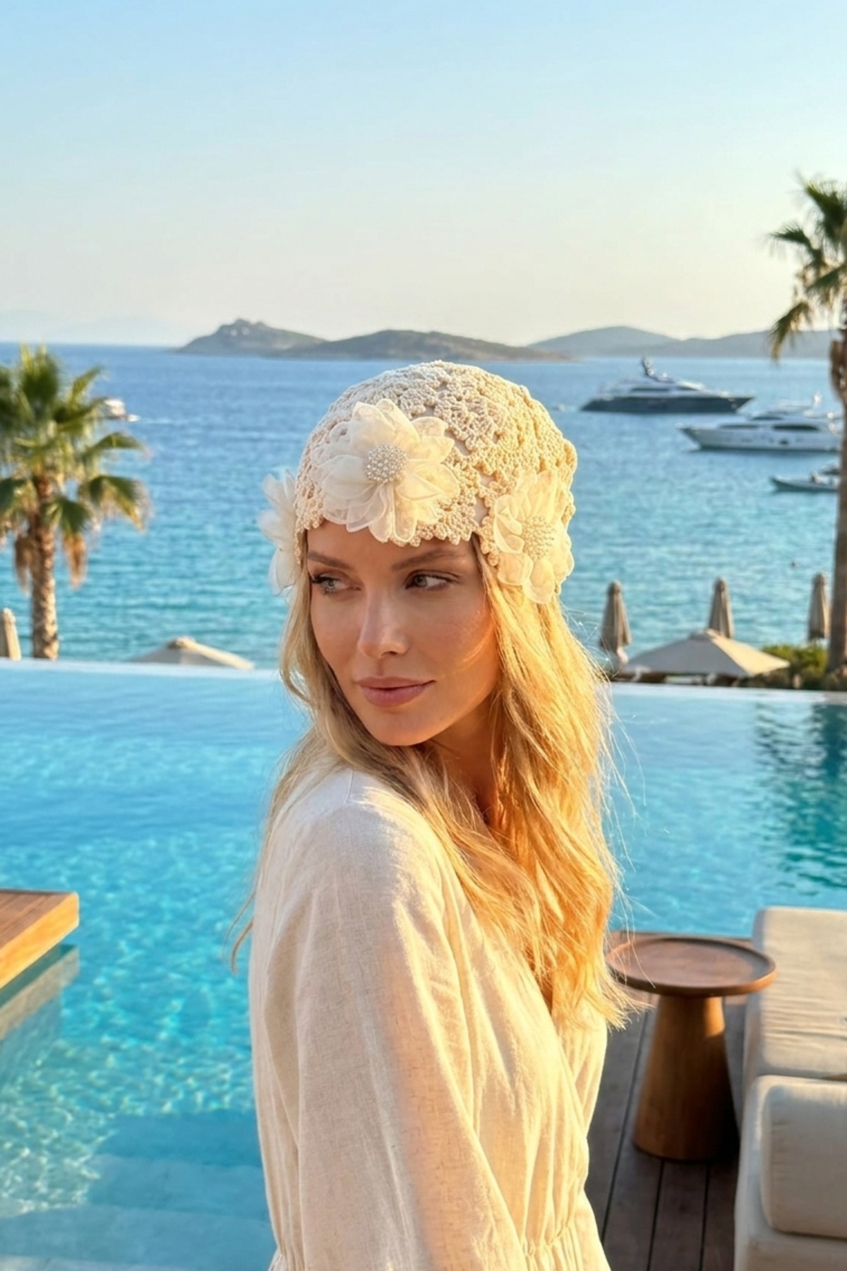 LAGRANZE Camellia Çiçek Aplikeli Kadın Bandana Bere görsel 2
