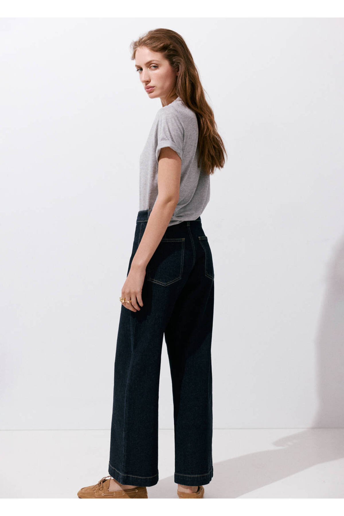 MANGO Woman Catherin yüksek belli culotte jean pantolon görsel 4