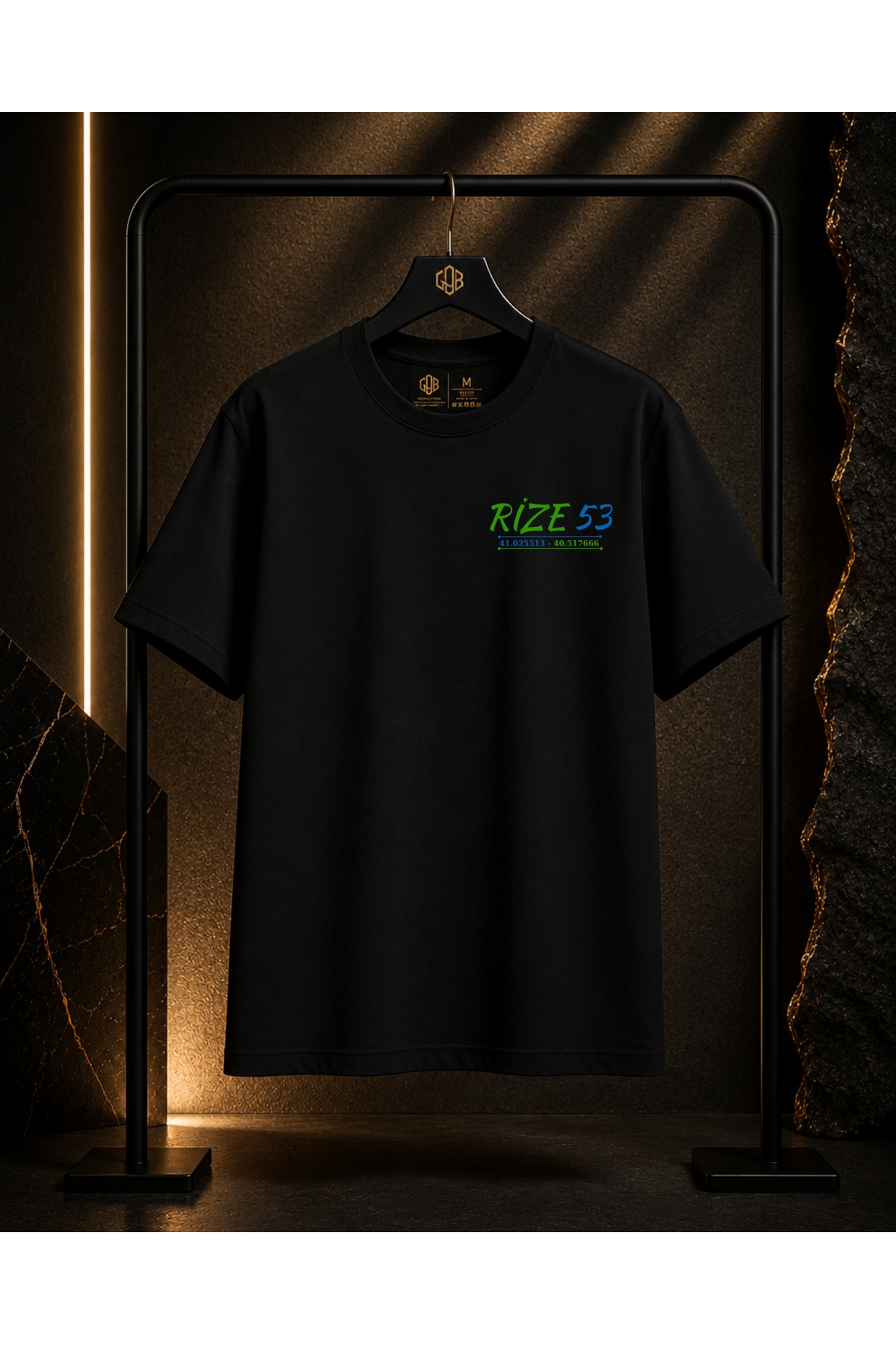 GOB Collection Unisex Rize 53 Ön Baskılı %100 Pamuk Oversize Bisiklet Yaka Kısa Kollu Tişört Siyah