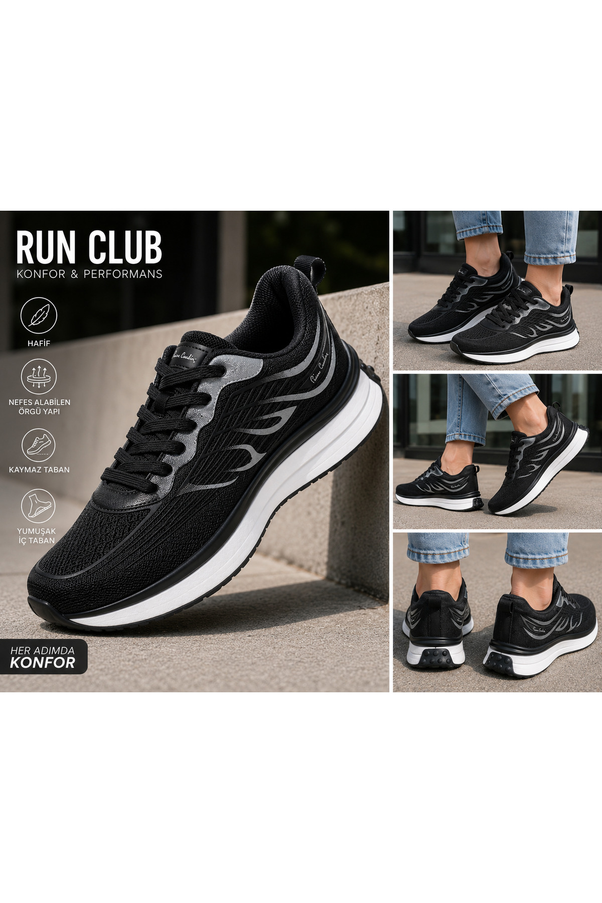 کفش ورزشی مردانه مشکی مدل Sneaker کفش ورزشی سبک، انعطاف‌پذیر، راحت، مناسب برای پیاده‌روی پیر کاردین کفش اسنیکر Pierre Cardin