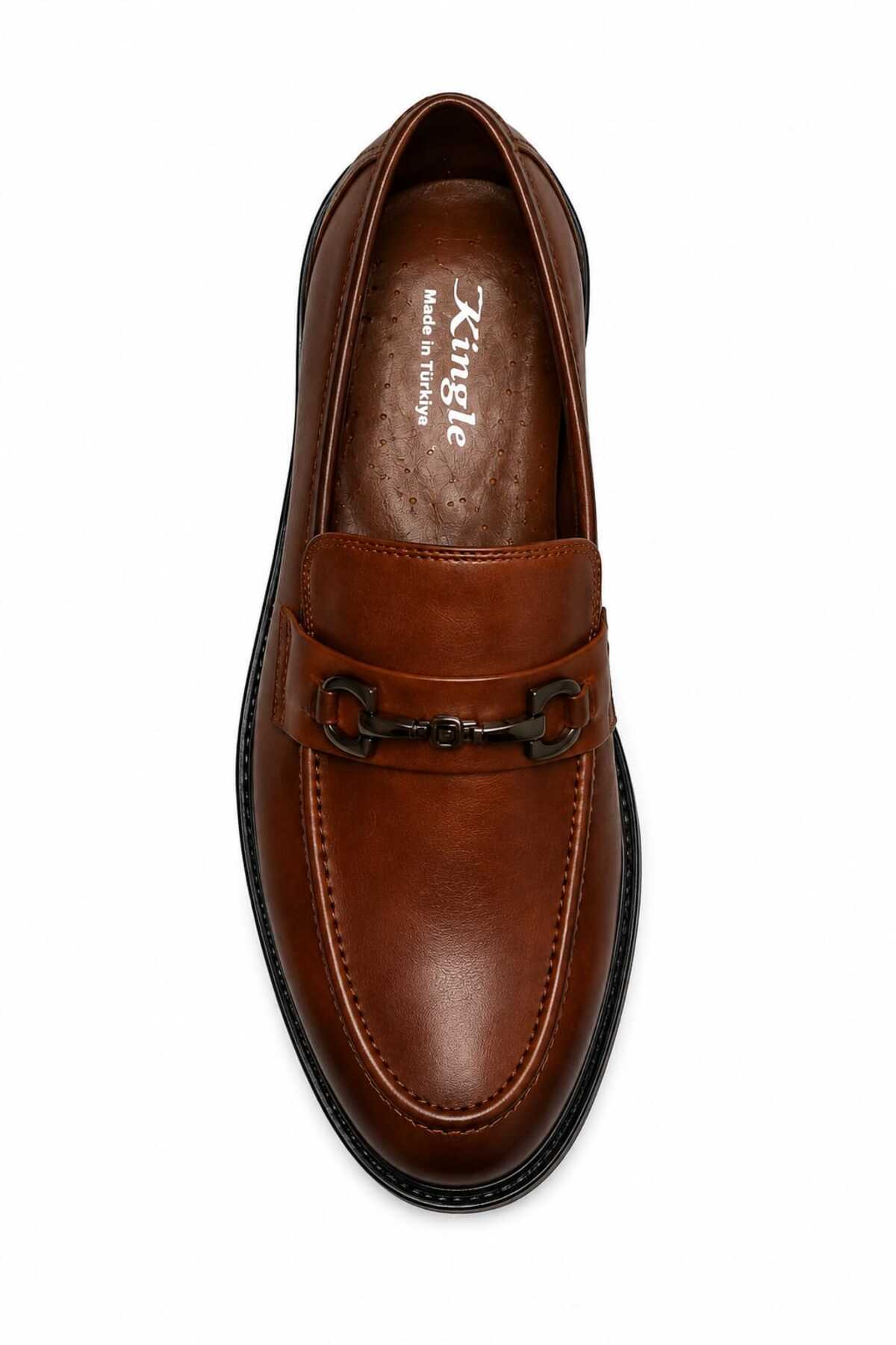 KİNGLE Erkek Günlük & Klasik Metal Aksesuarlı Loafer Ayakkabı, Taba Kahve 1147 görsel 5