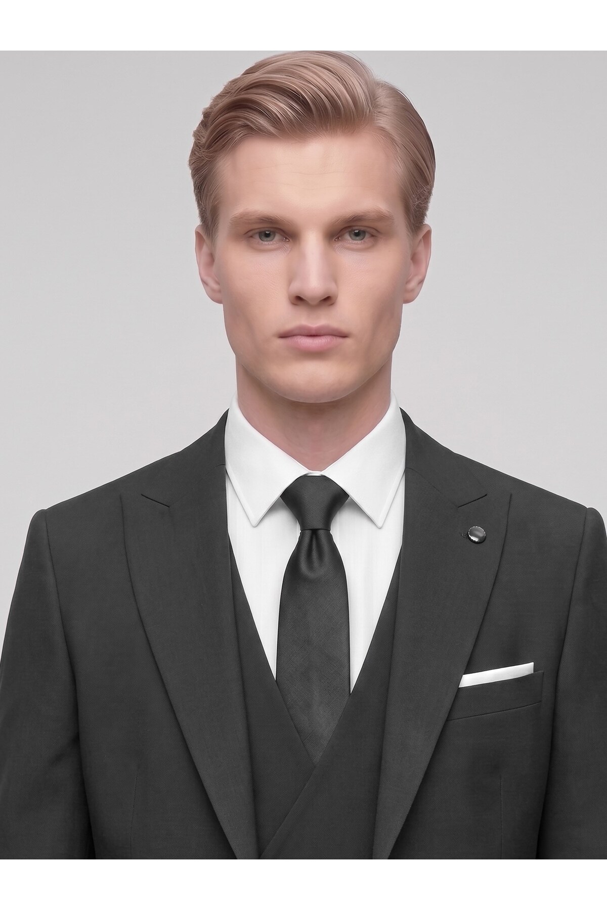 Erkek 3 Parça Slim Fit Takım Elbise – Kruvaze Yelekli Modern Kesim Şık Takım — مشکی PRA-14343933-044237 — تصویر 2 از 4