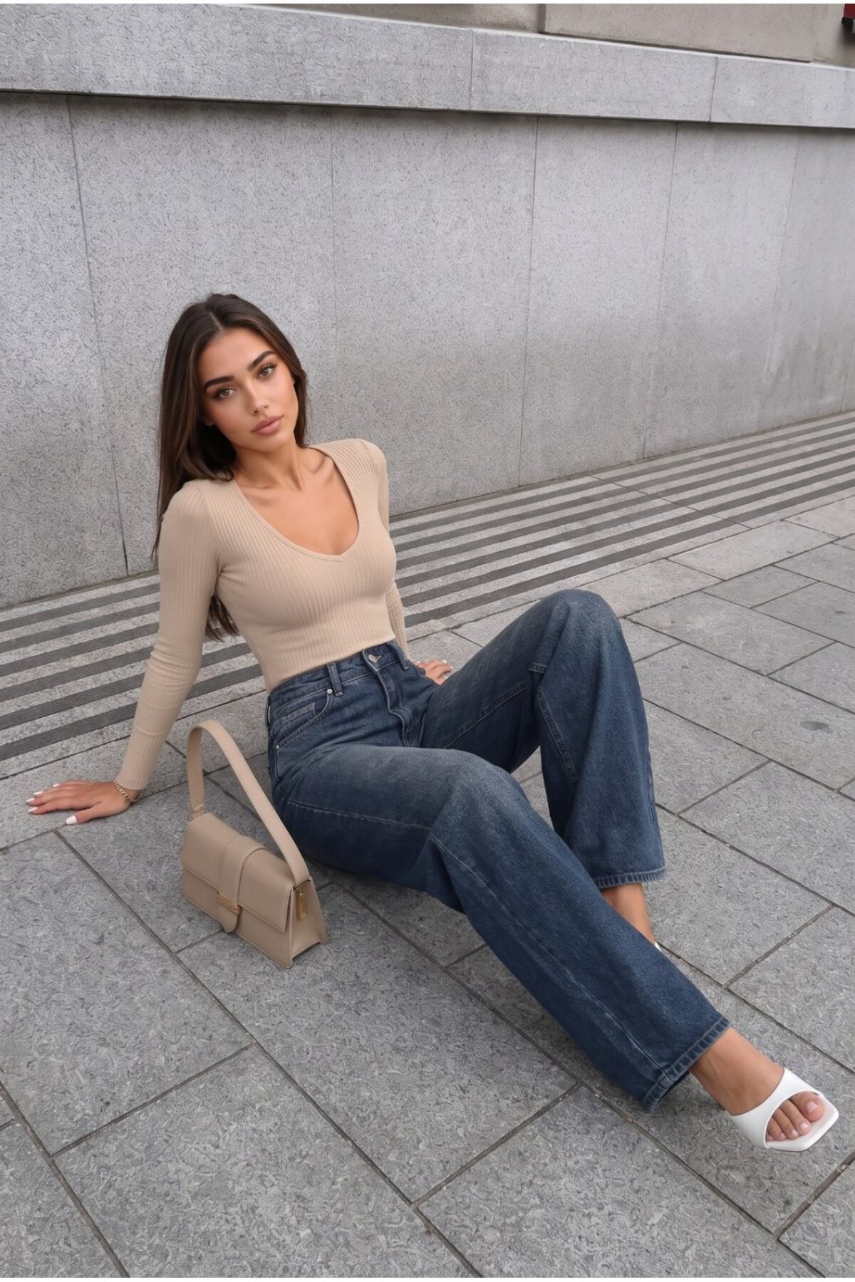 LACİVERT EFEKTLİ Soluk Efekt Vintage Yüksek Bel Wide Leg Geniş Paça with Lycra Jeans 6