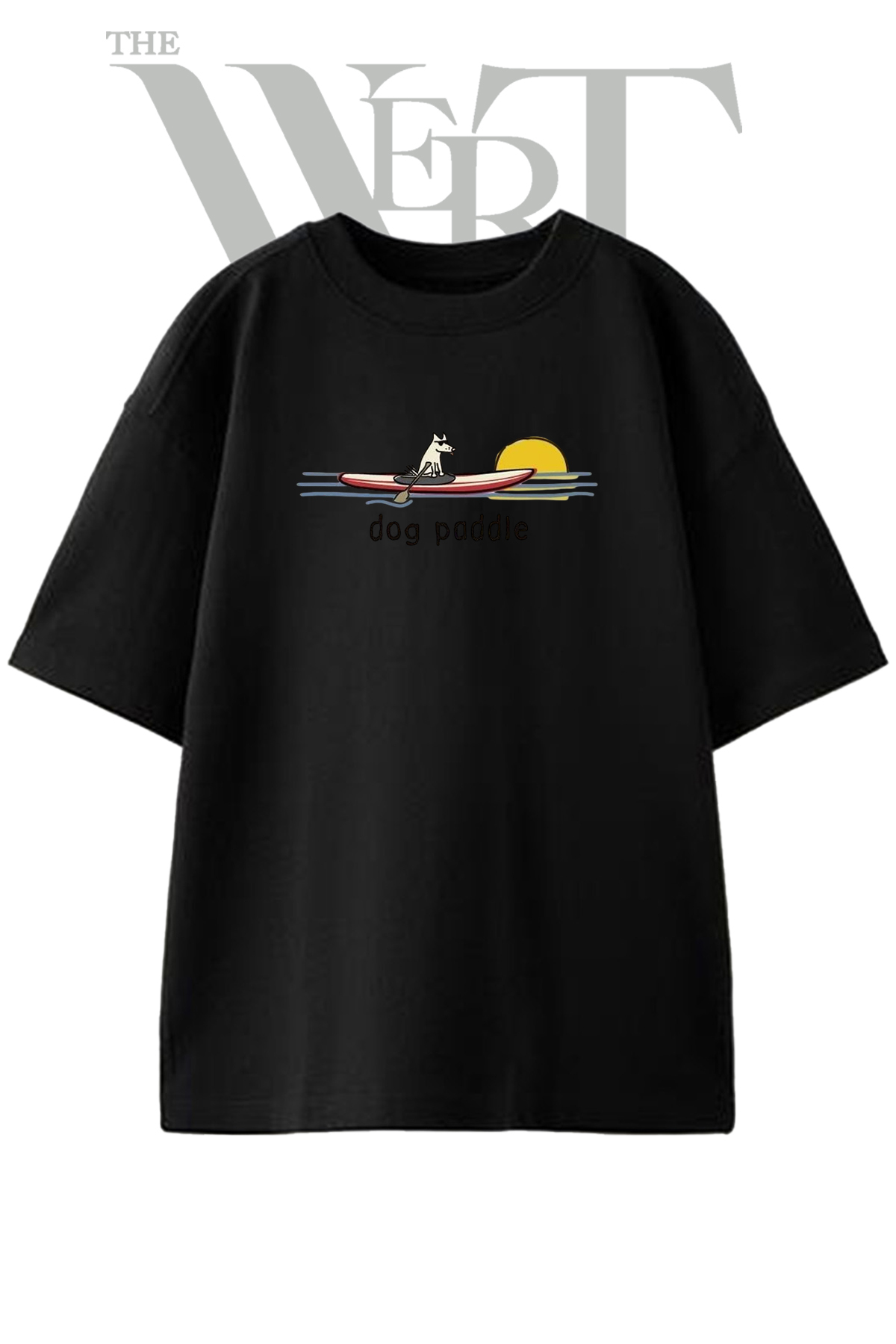 THEWERT Dog Paddle Design Printed Unisex Black Oversize T-Shirt
