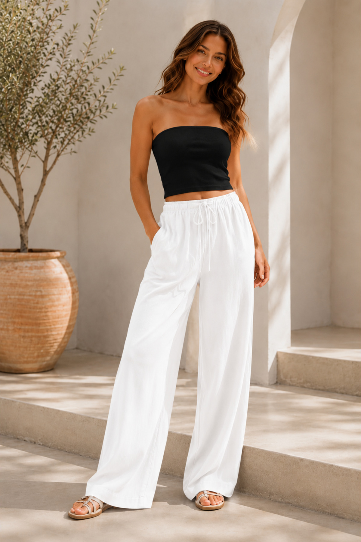 FİO & ARTE Linen Mixed Wide-Leg Pants