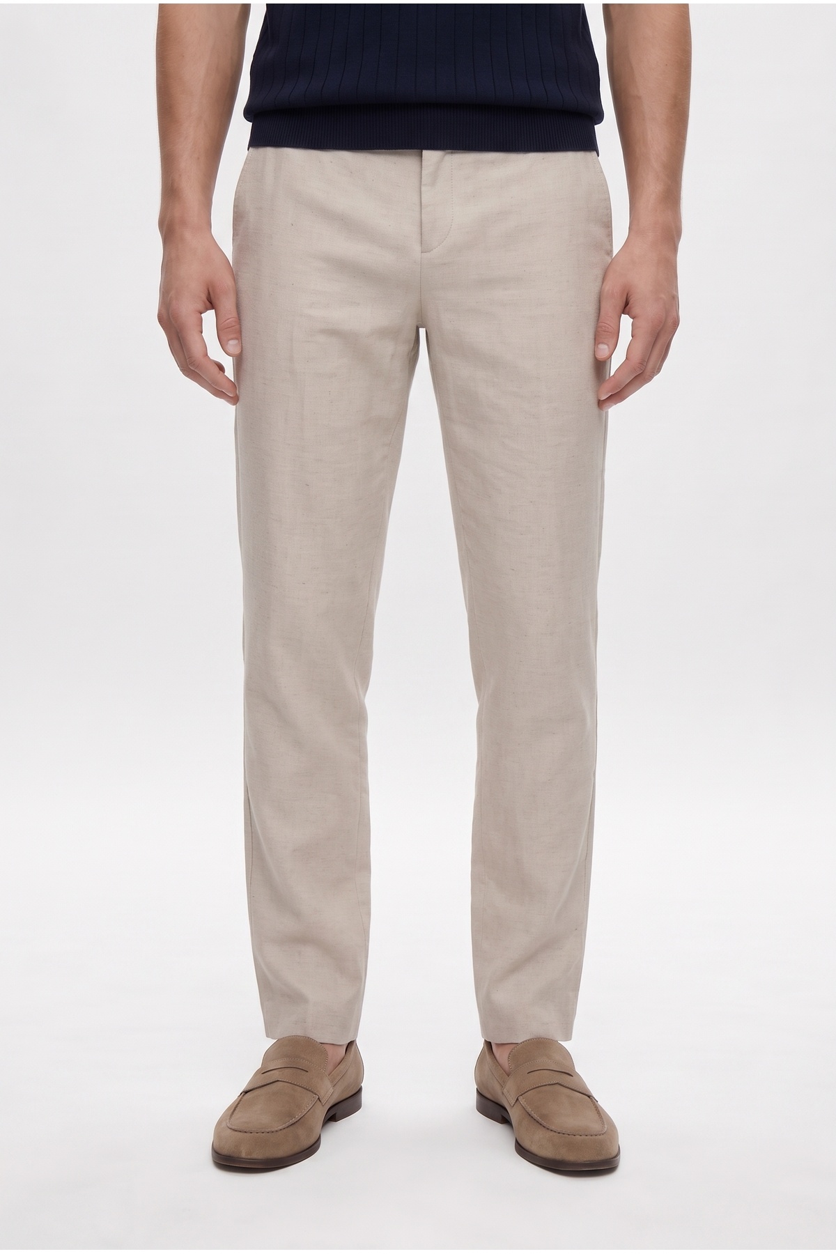 D'S Damat Ds Damat Comfort Fit Bej Keten Karışımlı Chino Pantolon