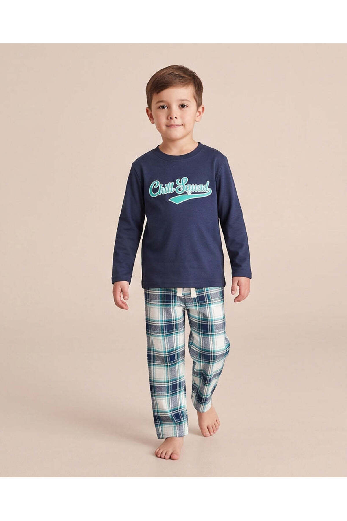 REDTAG Boys Navy Long Sleeve T-Shirt And Flannel Pyjama Pants Set