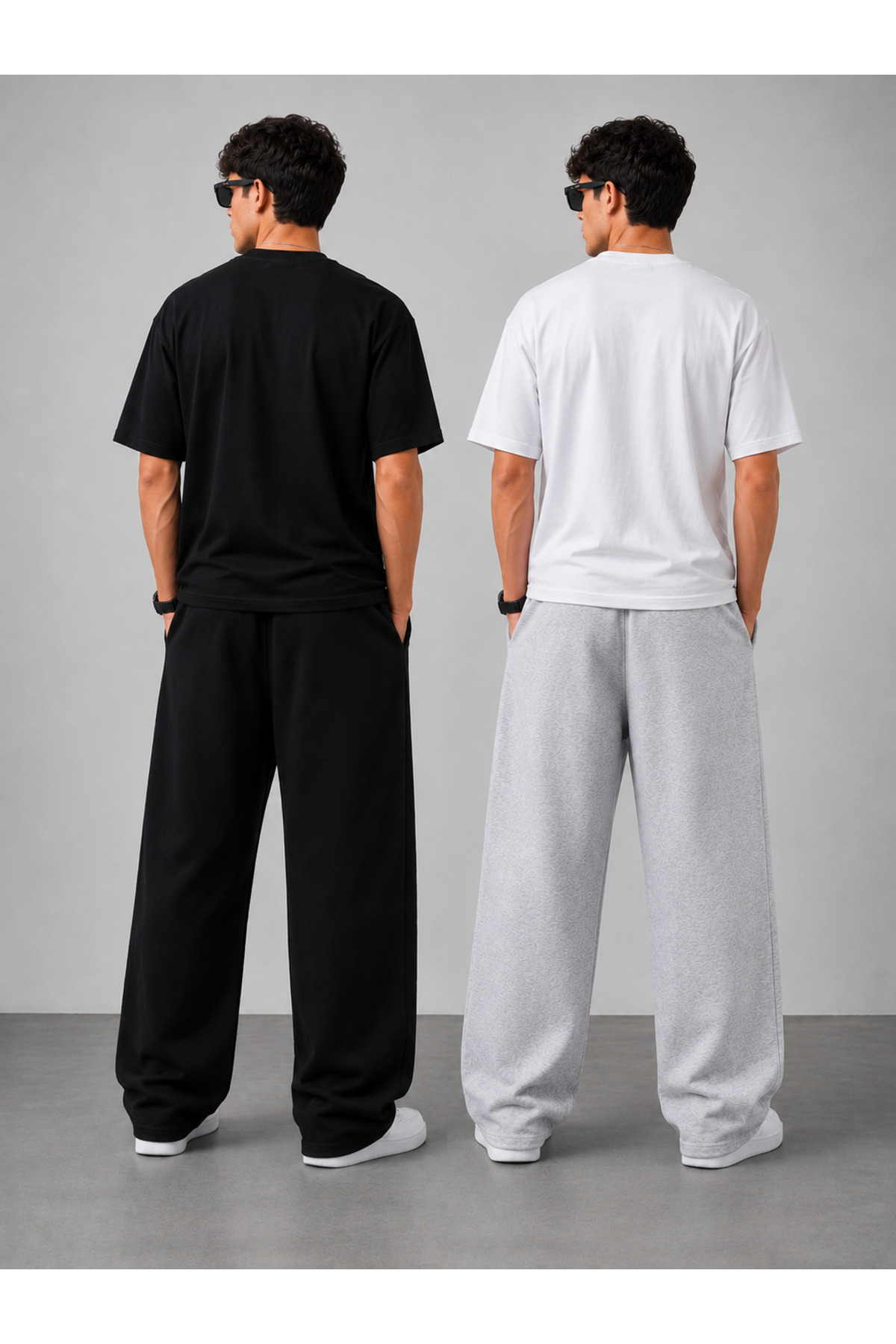 CANDERO 2'li Erkek NY Baskılı Eşofman Altı (Siyah - Gri) Baggy Model Oversize Kalıp Cepli görsel 2