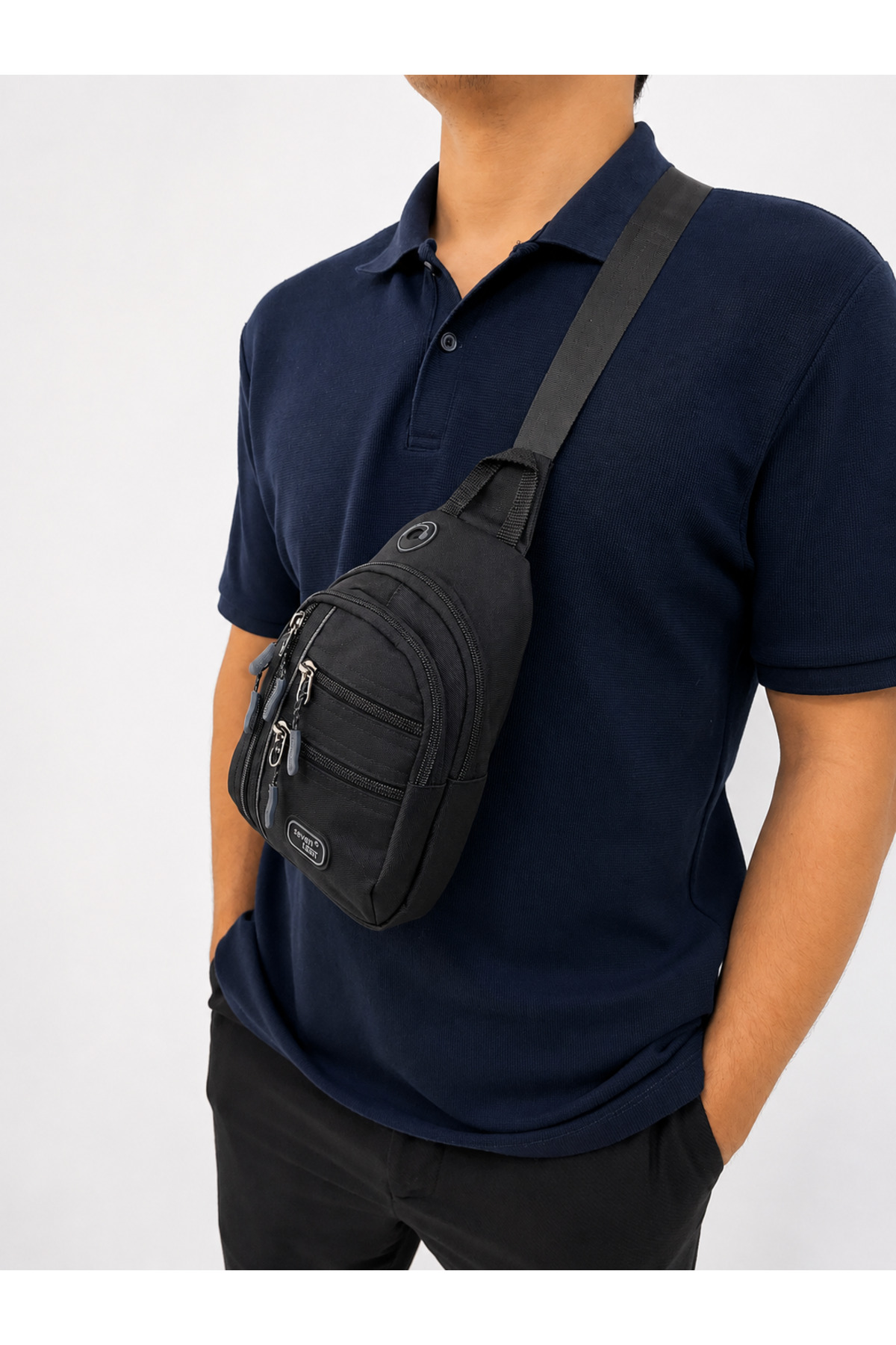 Sanmorris SEVENTEEN Unisex Küçük Boy Çok Gözlü Çapraz Askılı Body Bag SİYAH-GRİ görsel 4