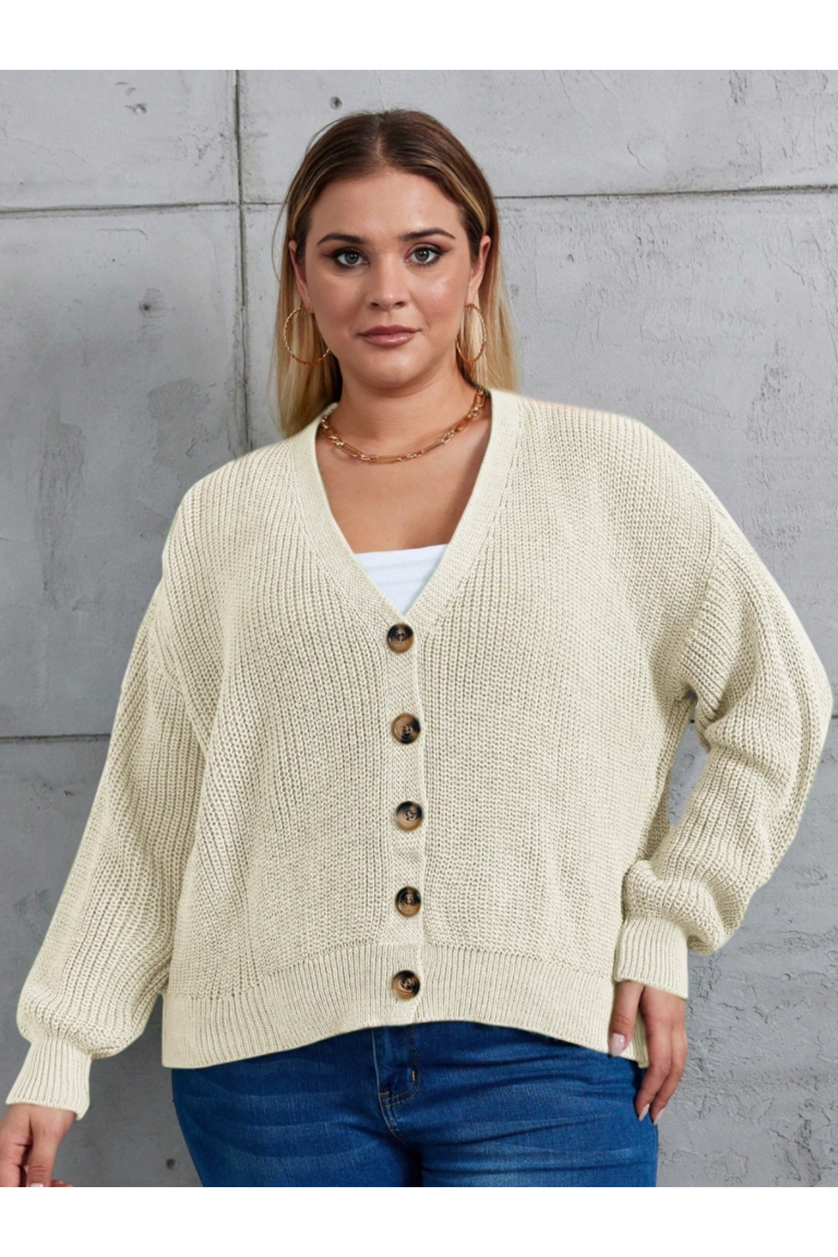 MDKConceptShop Kadın Beş Düğme Büyük Beden Triko Hırka görsel 4