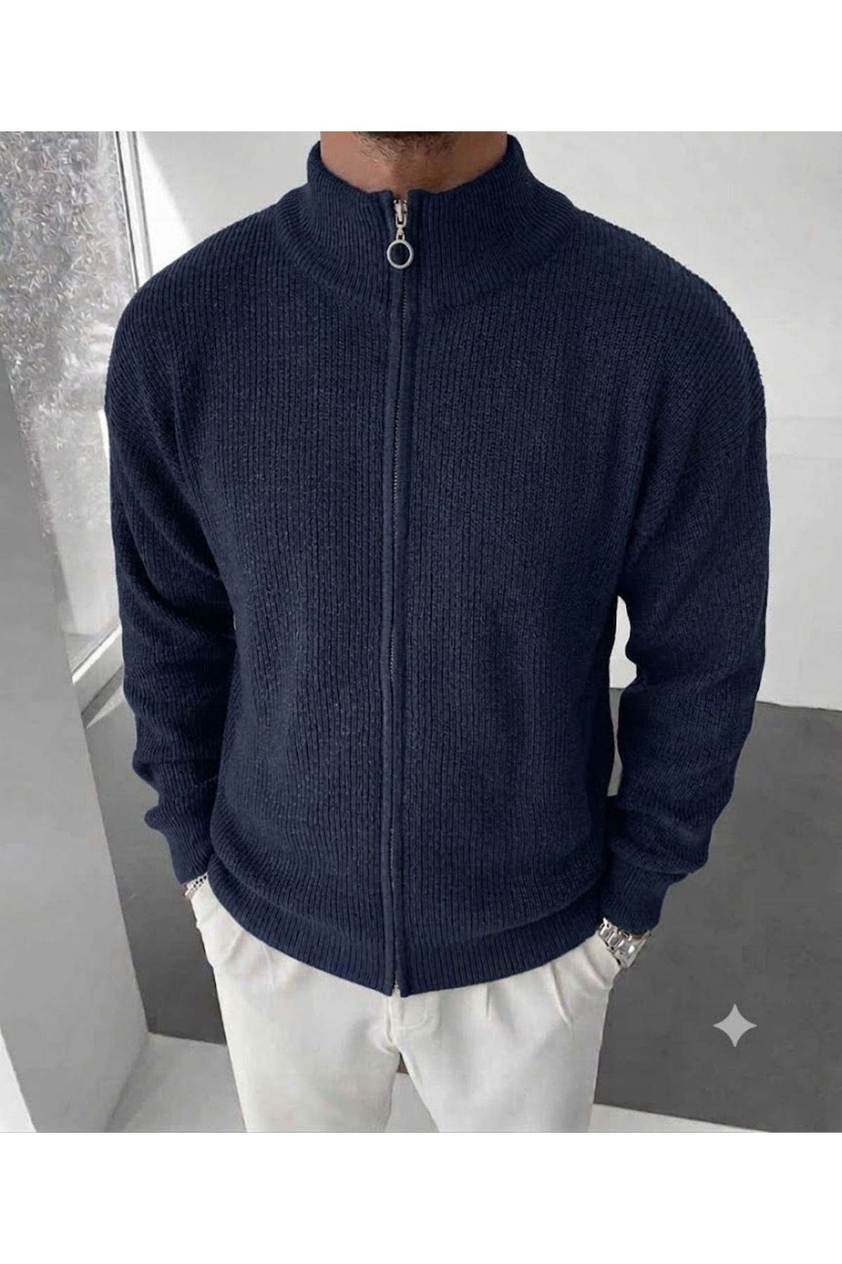 zs zaos fashion erkek kalın kışlık tam fermuarlı hırka kazak uzun kollu % 100 pamuk regular kalıp basic triko