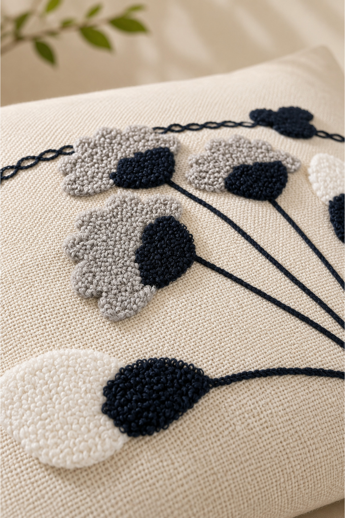 Dekoratif Punch Kırlent Kılıfı Keten Kumaş Gizli Fermuarlı 43x43
