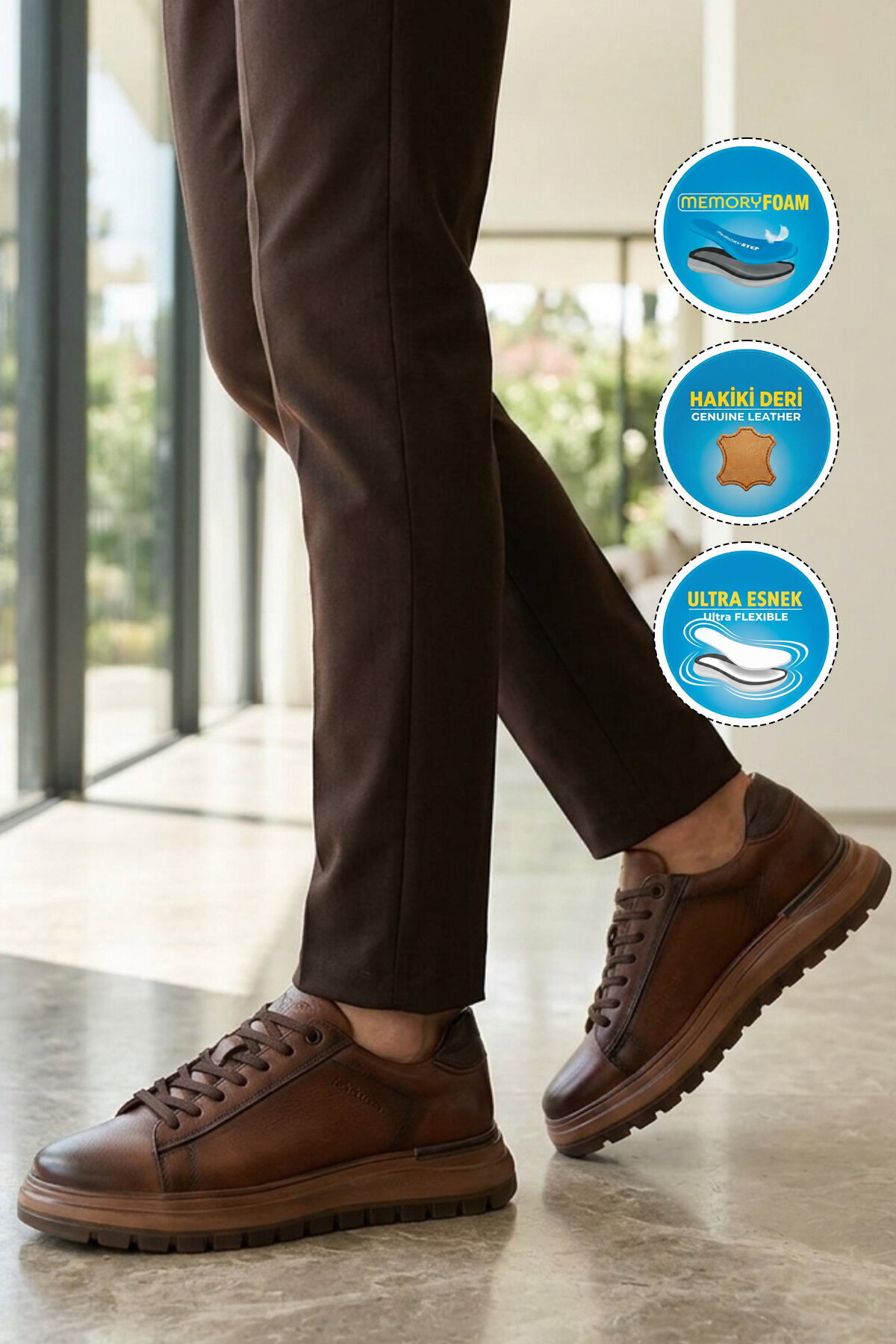 Voyager Taba Hakiki Deri Hafızalı Taban Erkek Casual Ayakkabı Sneaker M387 M görsel 3