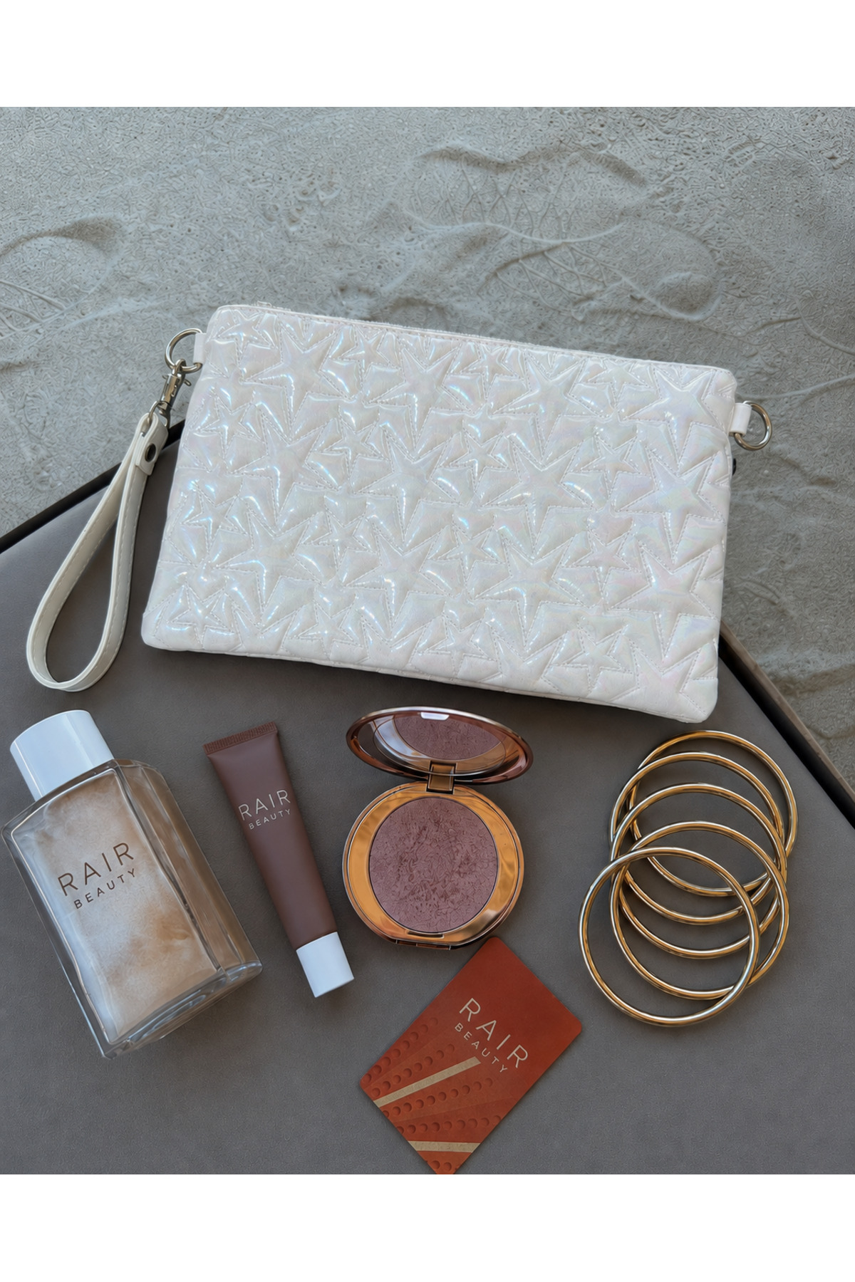 Genel Markalar Yüksek Kalite Kadın Beyaz Yıldız Desenli Holografik Portföy Çanta Clutch– Yıldız Desenli, Bilek Askılı, Fermuarlı ZİNCİR HEDİYELİ görsel 8