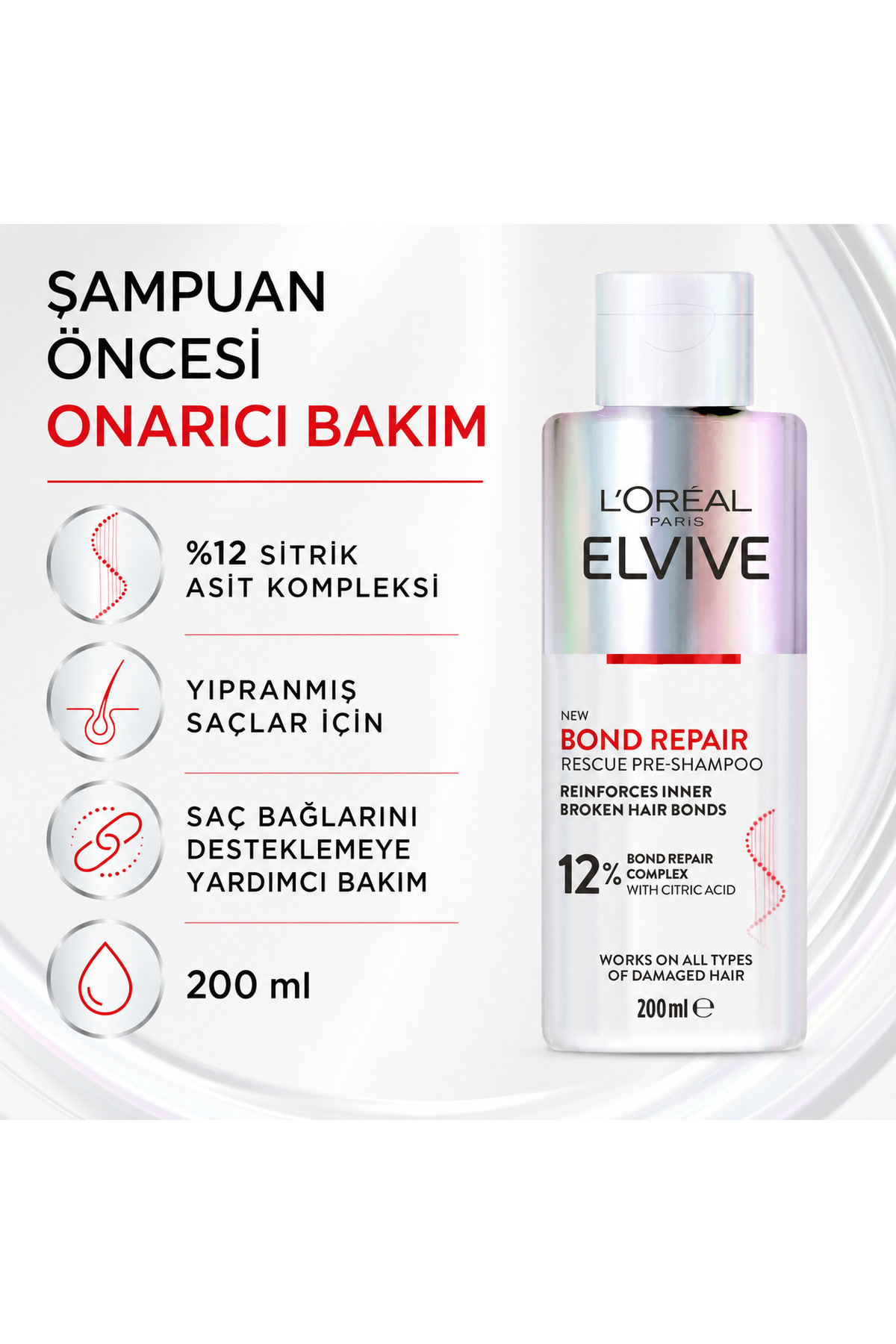 Elvive Bond Repair Şampuan Öncesi Kurtarıcı Onarıcı Bakım 200 ml — 3600524087593 — تصویر 2 از 7