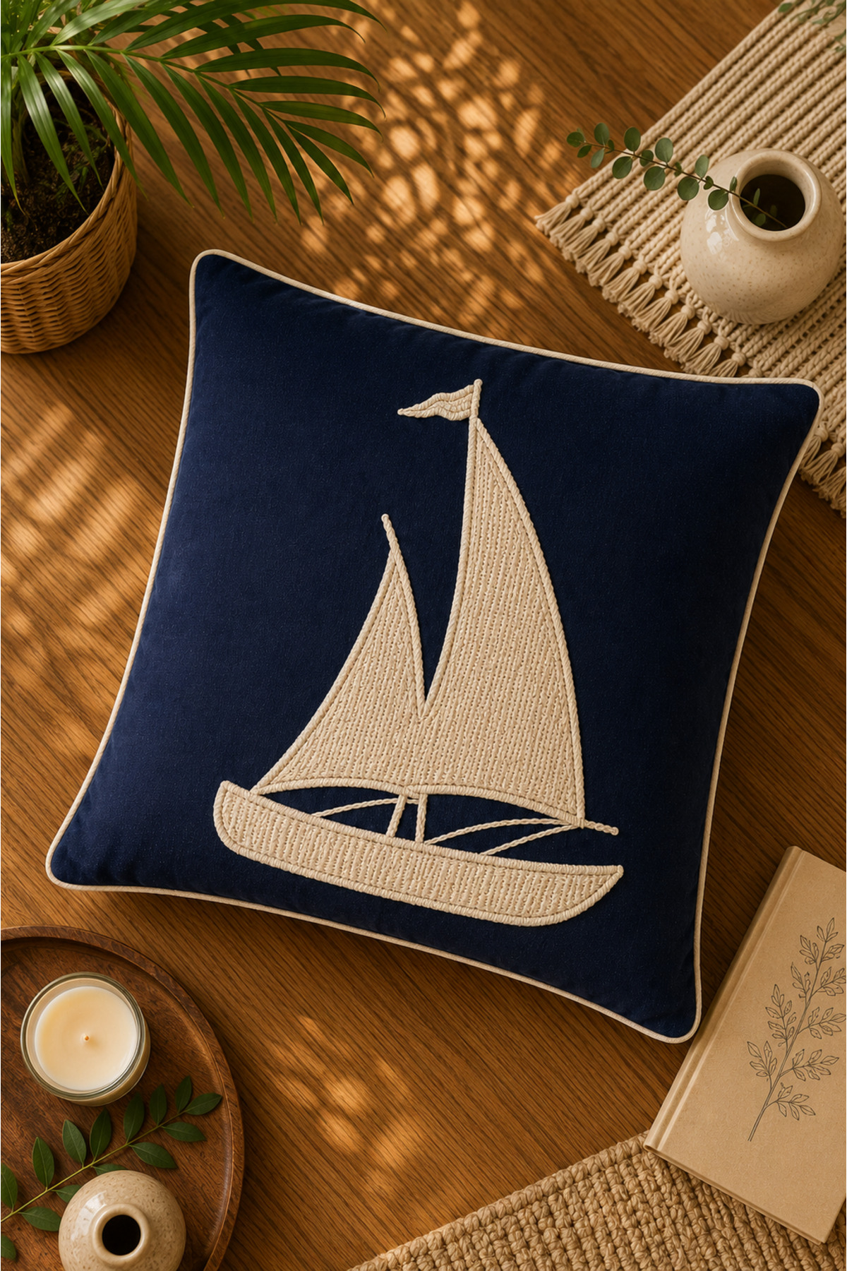 Dijital Baskılı Dekoratif Kırlent Kılıfı 43x43 cm – Modern Desenli Keten Dokulu