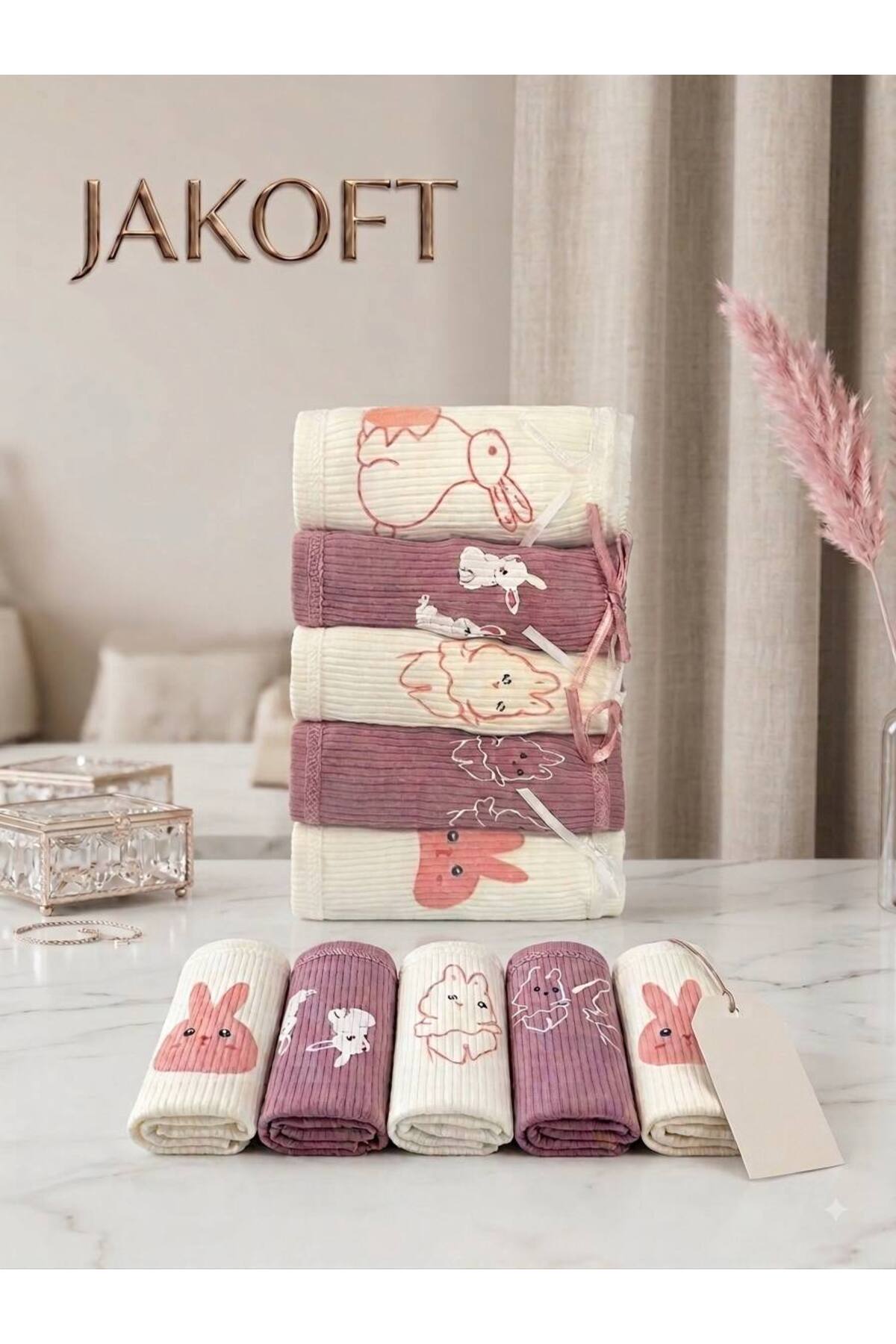 Jakoft 5'li tavşan figür baskılı kadın külot görsel 2
