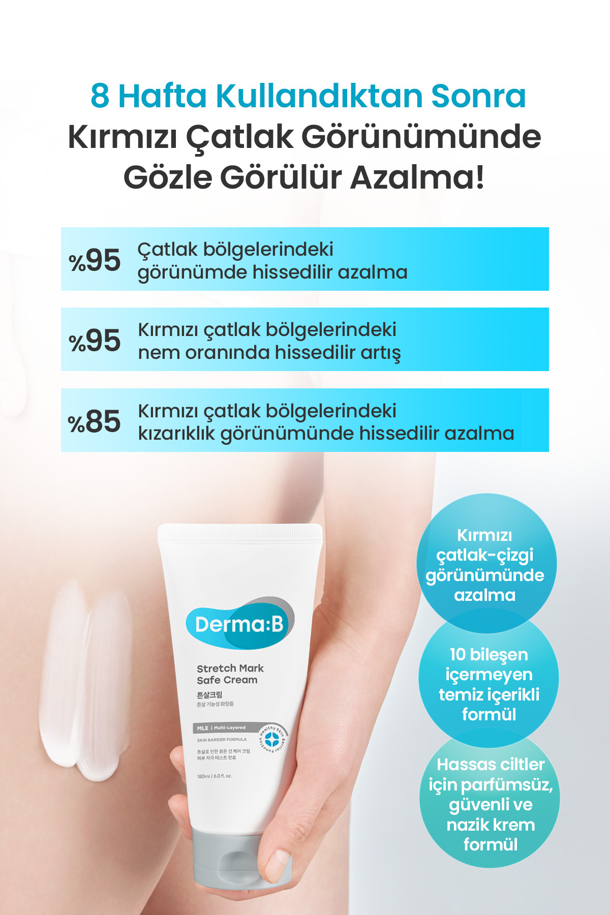 Cilt Çatlaklarına Karşı Bakım Sunan Nemlendirici Krem DERMA:B Stretch Mark Safe Cream — 9823 — تصویر 3 از 8