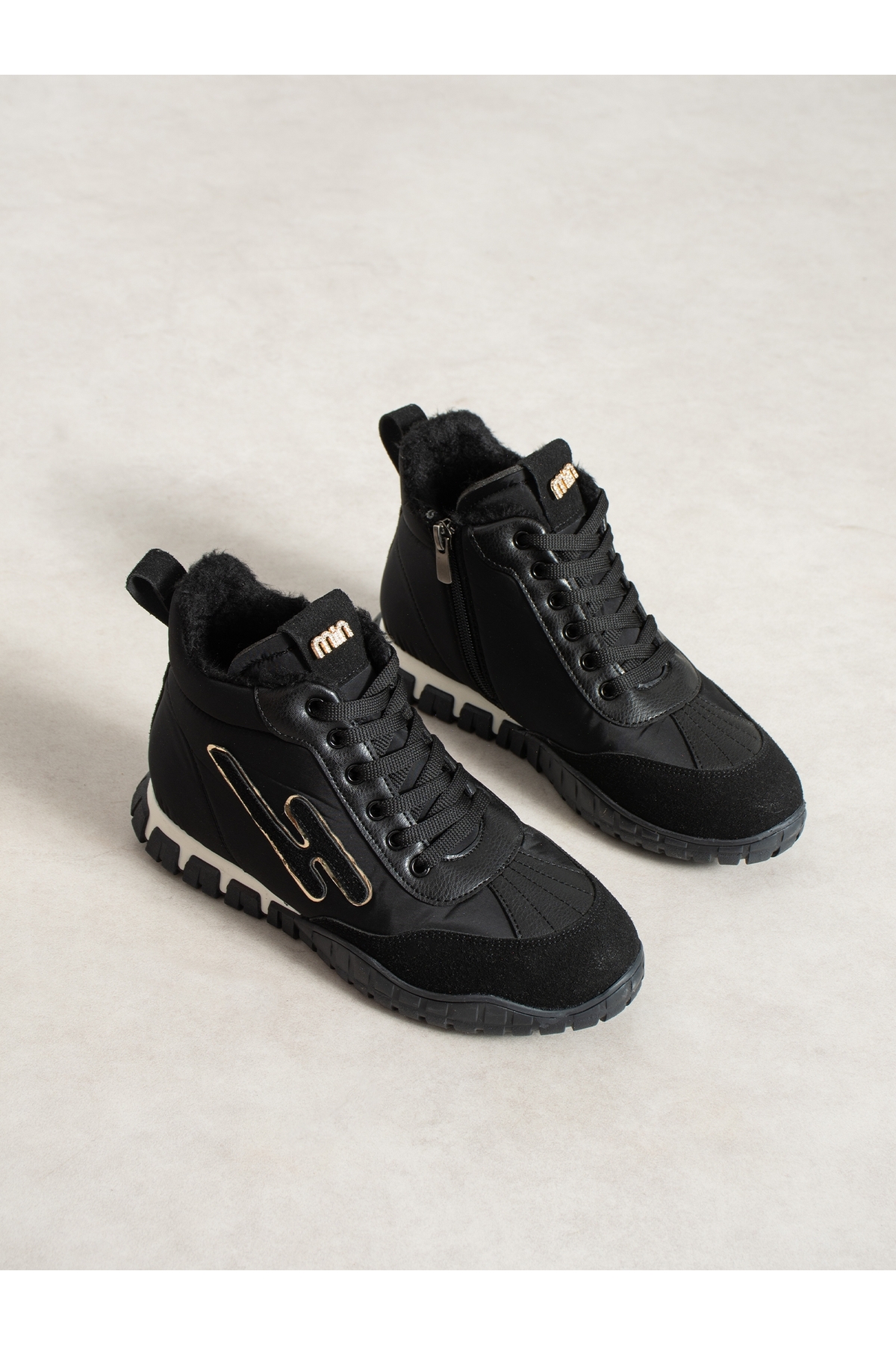 ALEMDAR AYAKKABI CARİNA Siyah İçi Kürklü Gizli Topuk Kadın Sneakers Bot görsel 4
