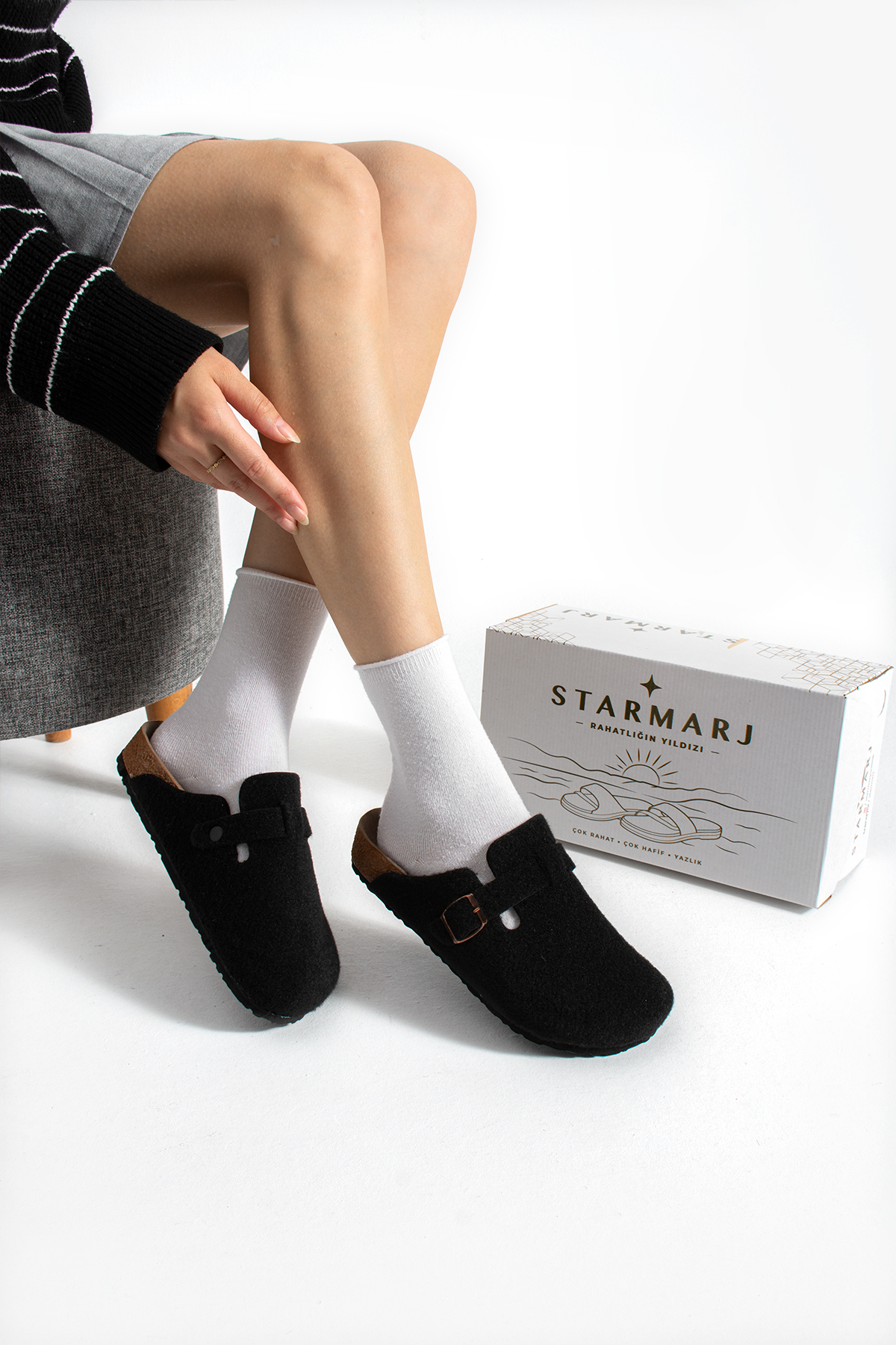 starmarj Unisex Keçe Terlik Konfor Modeli Kışlık Önü Kapalı Sabo Günlük Rahat Ev Terliği görsel 2