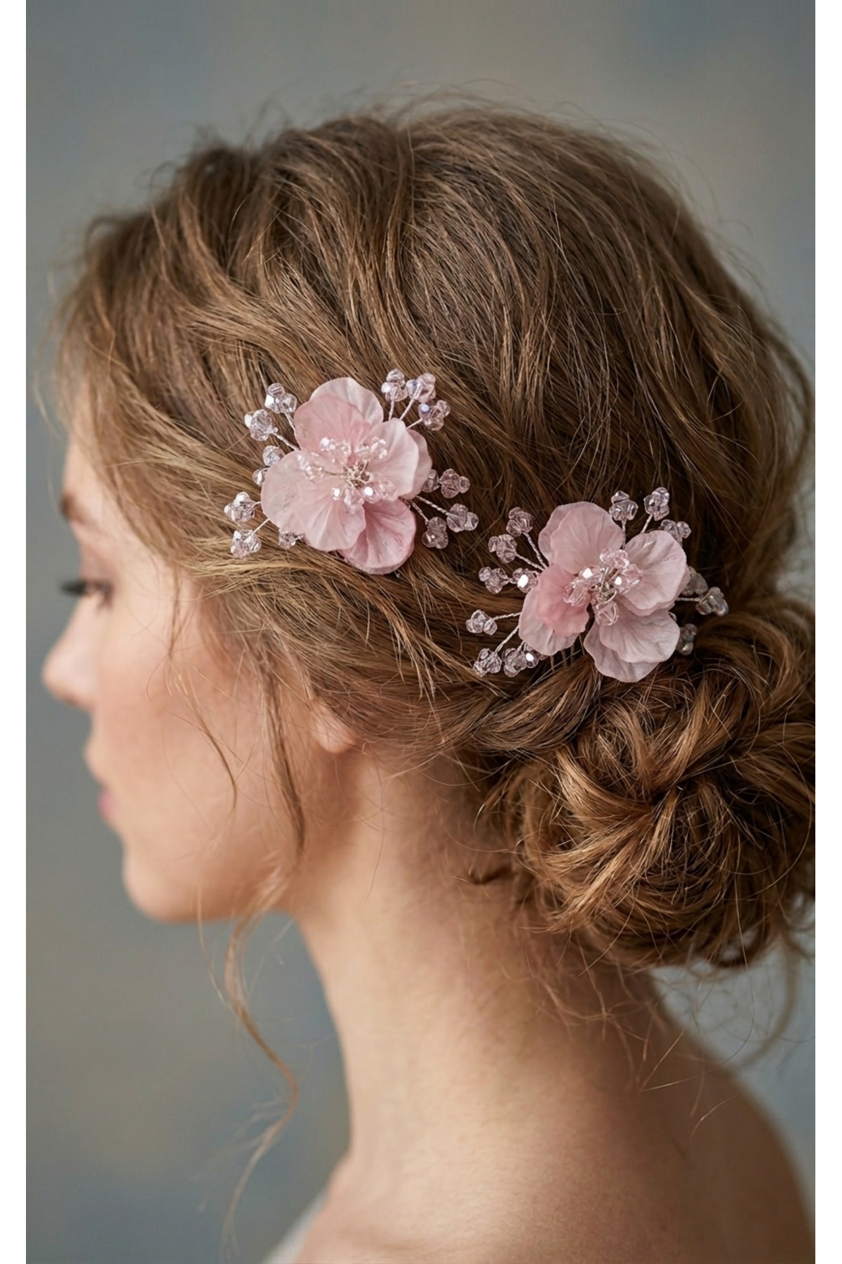 Bella Grace 𝗕𝗲𝗹𝗹𝗮 𝗚𝗿𝗮𝗰𝗲 2li tarak Kristal taş detaylı pudra pembe saç Aksesuar Düğün,Nikah, Nişan, kına