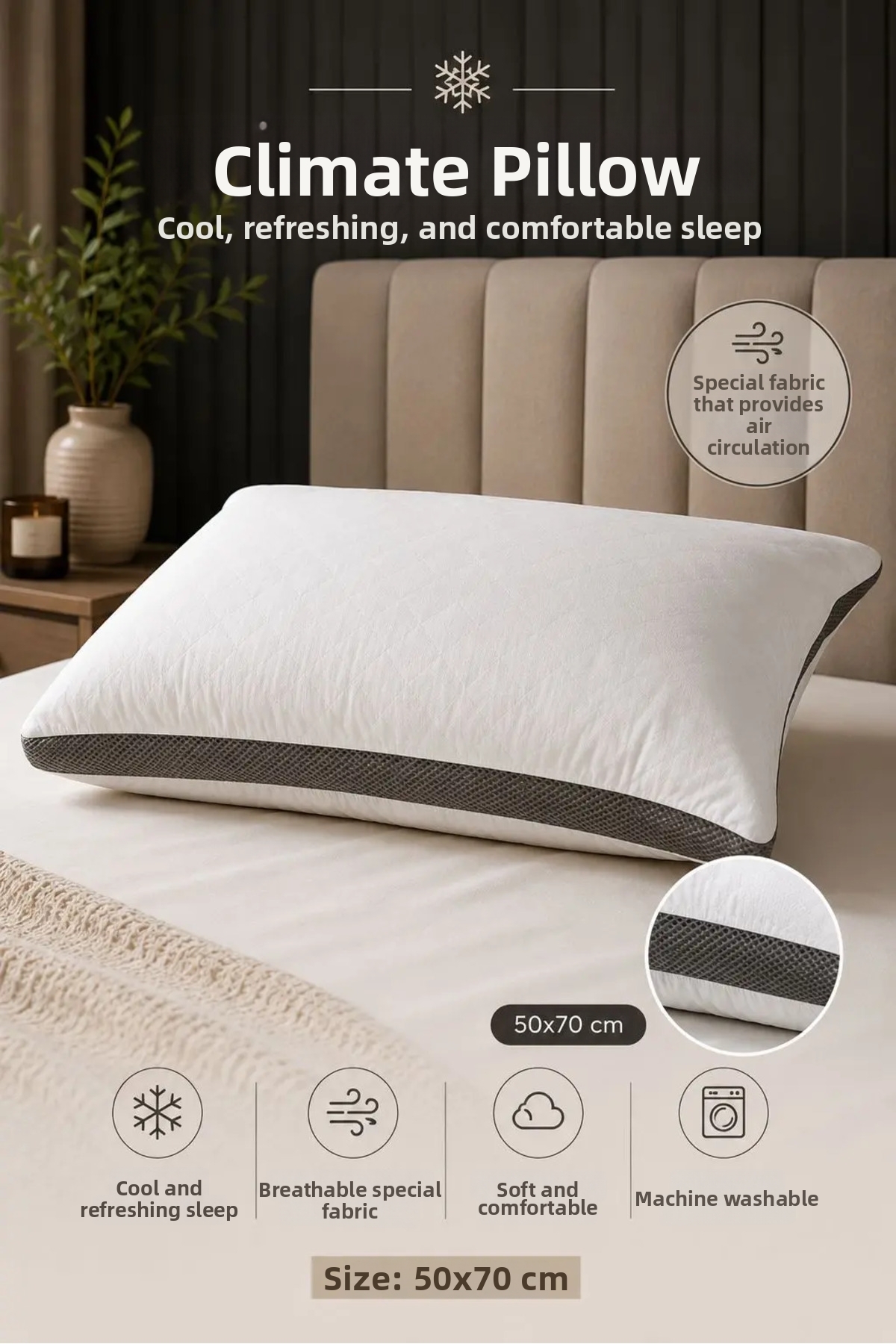 conzaliza Zippered Air-Conditioned Pillow |   850 Grams