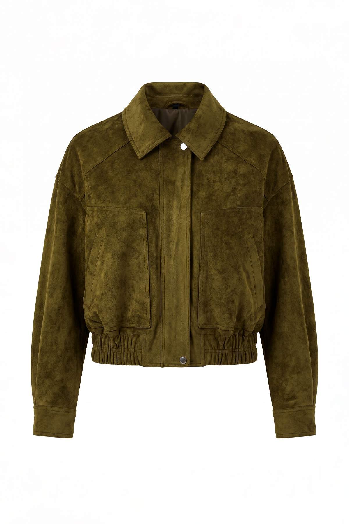 Trendyolmilla Haki Oversize Kalıp Yakalı Bomber Süet Ceket Mont TWOAW27MO00004