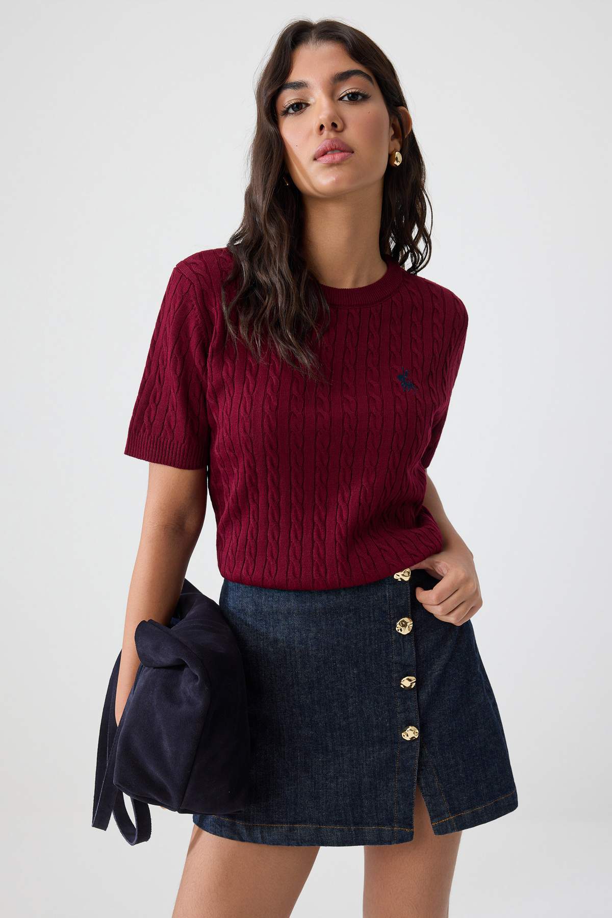 Trendyolmilla Bordo At Nakışlı Saç Örgülü Bluz TWOSS26BZ00137