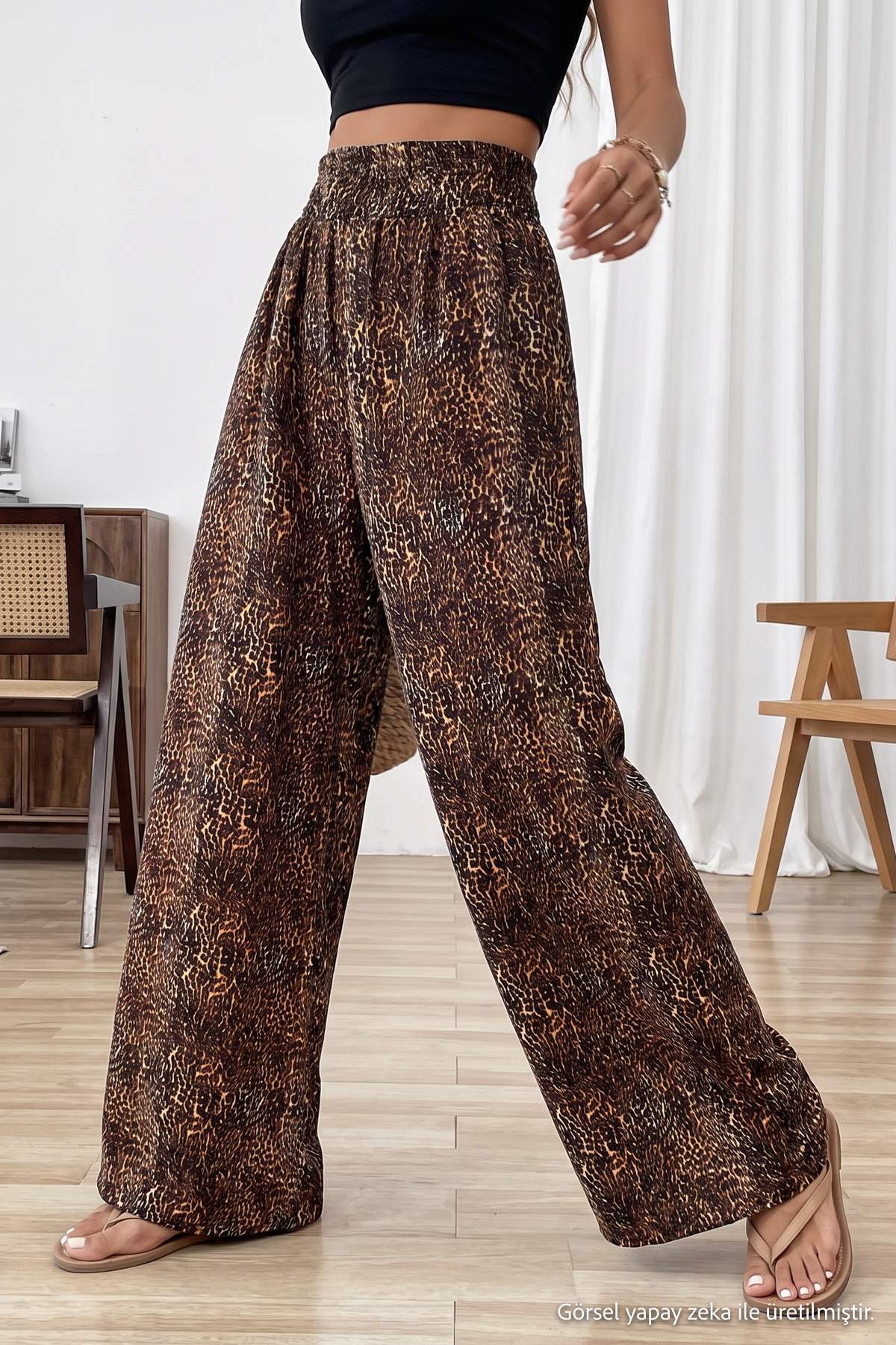 Trendyolmilla Siyah-Çok Renkli Dokuma 100% Polyester Pantolon TBESS26PL00021