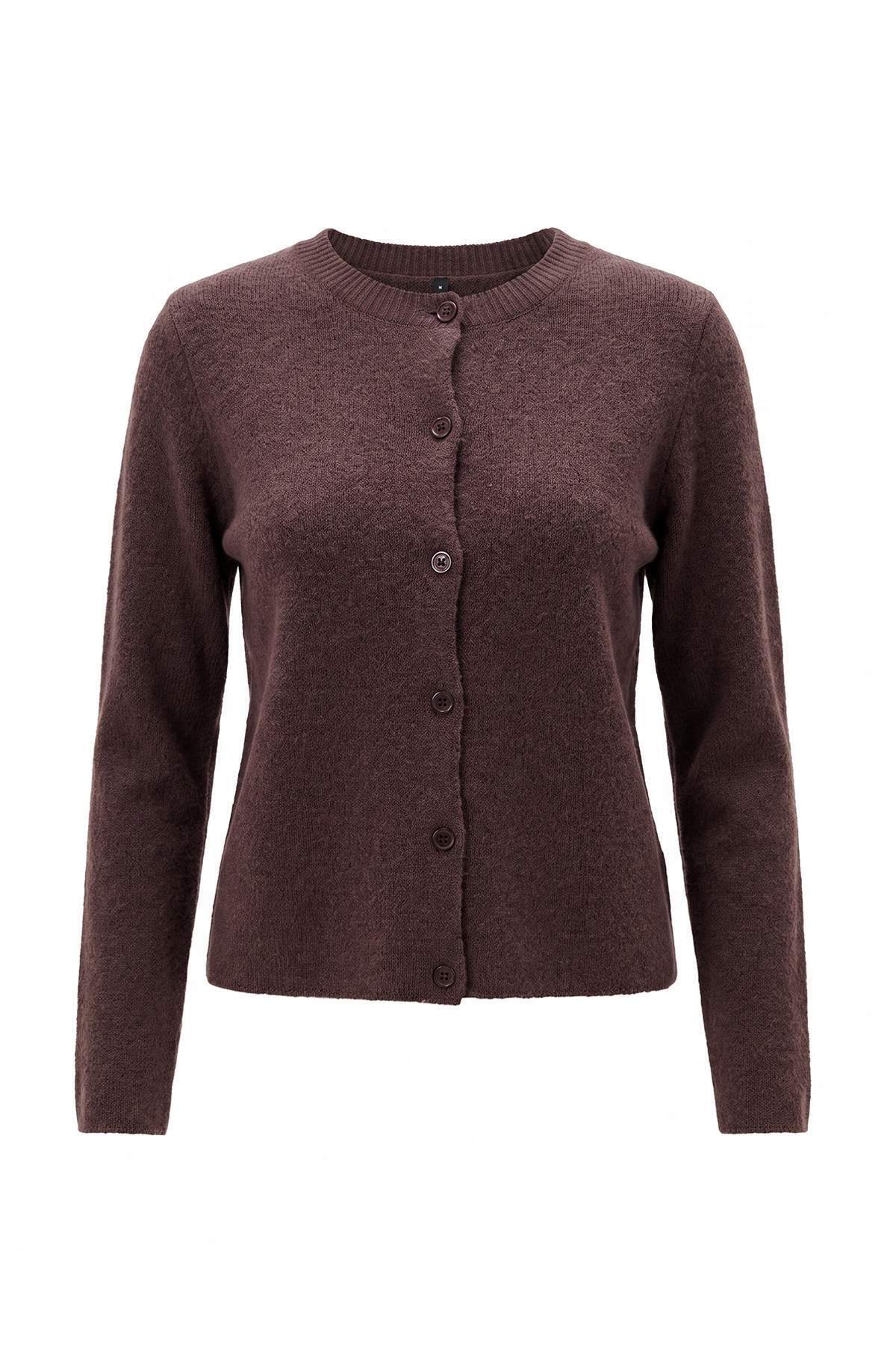 Trendyolmilla Wardrobe Essentials Kahverengi Bisiklet Yaka Yumuşak Basic Triko Hırka TWOAW27HI00101