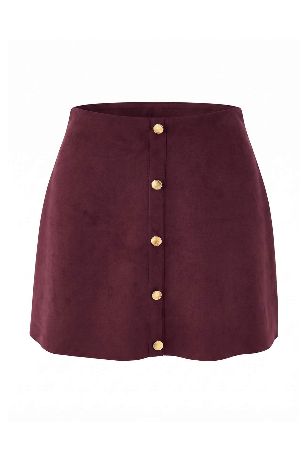 Trendyolmilla Bordo Düz Düğmeli A-Kesim/Çan Form Mini Süet Örme Etek TWOAW27ET00050