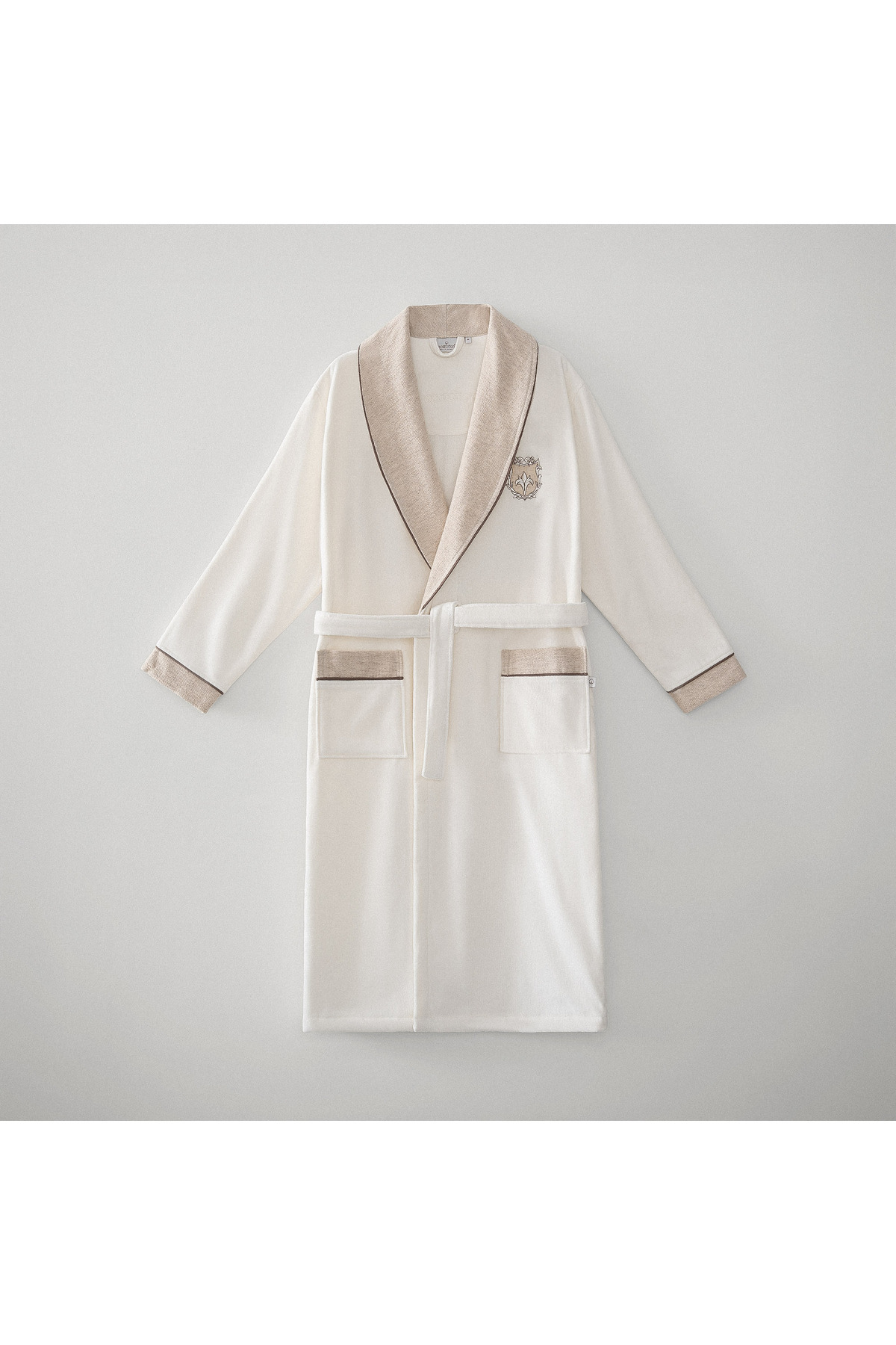 Leyna Men's Bathrobe 100% Organic Cotton Embroidered Cream