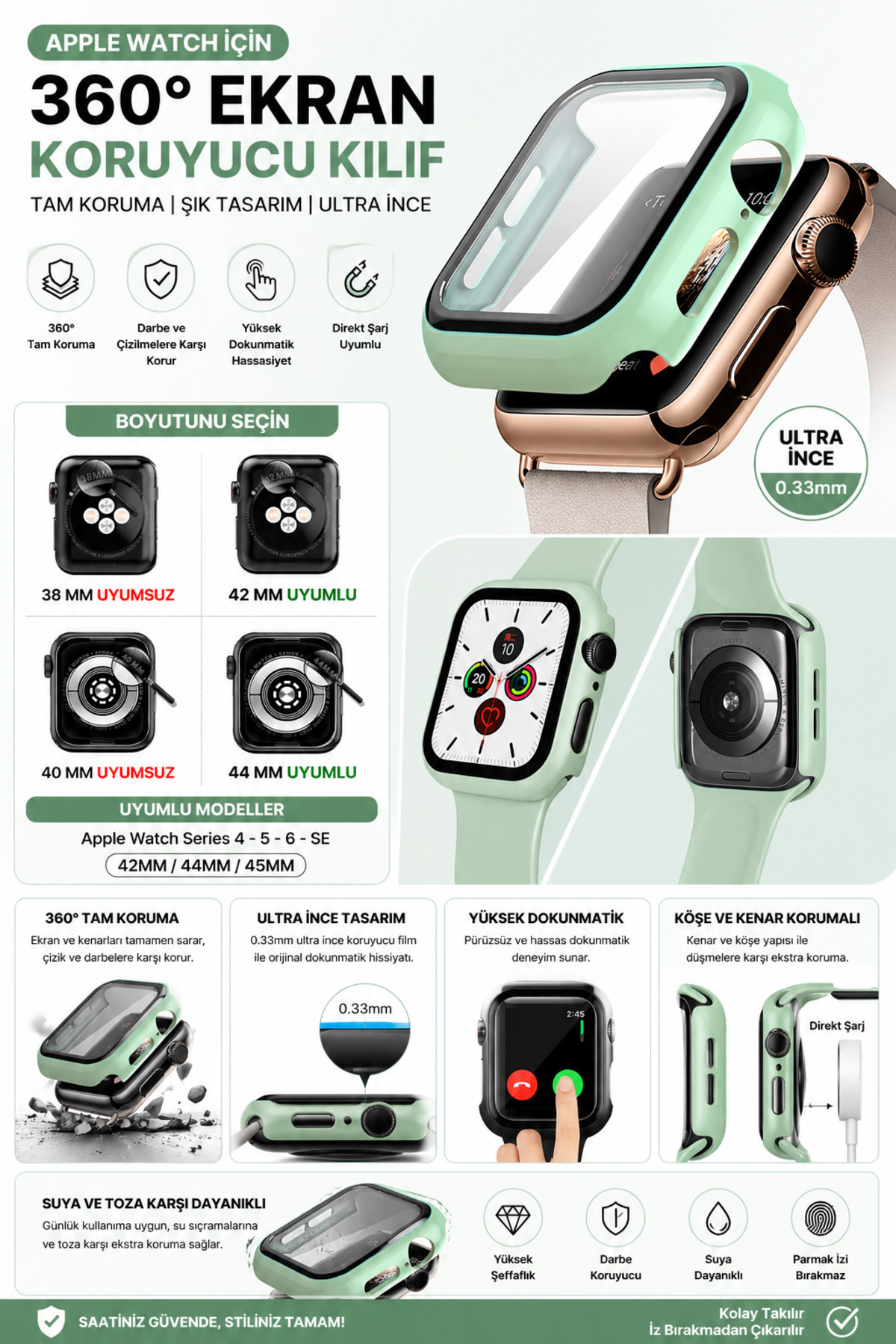 360 ° Screen Protector Compatible with Apple Watch 42-44-45mm 4/5/6 Series