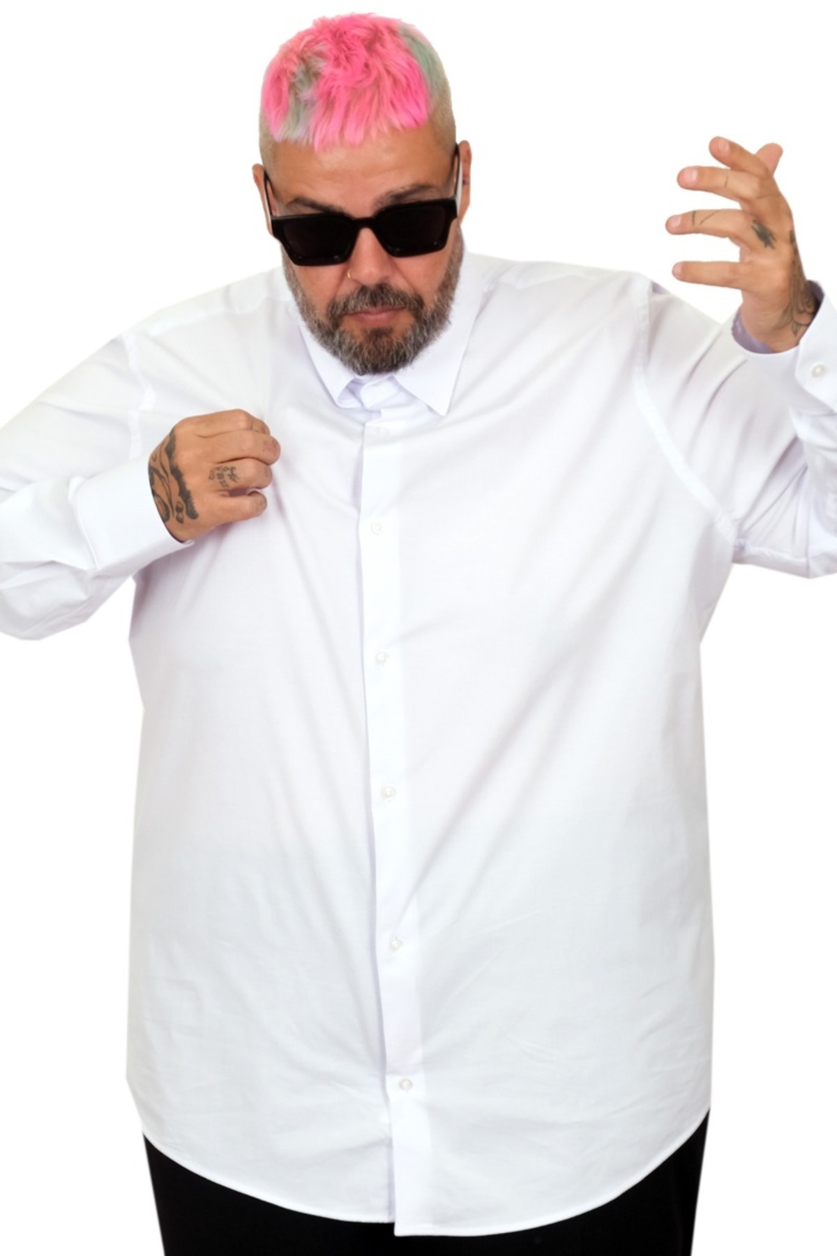 ModeXL Mode XL Büyük Beden Erkek Klasik Gömlek Likralı 20351 Beyaz görsel 3