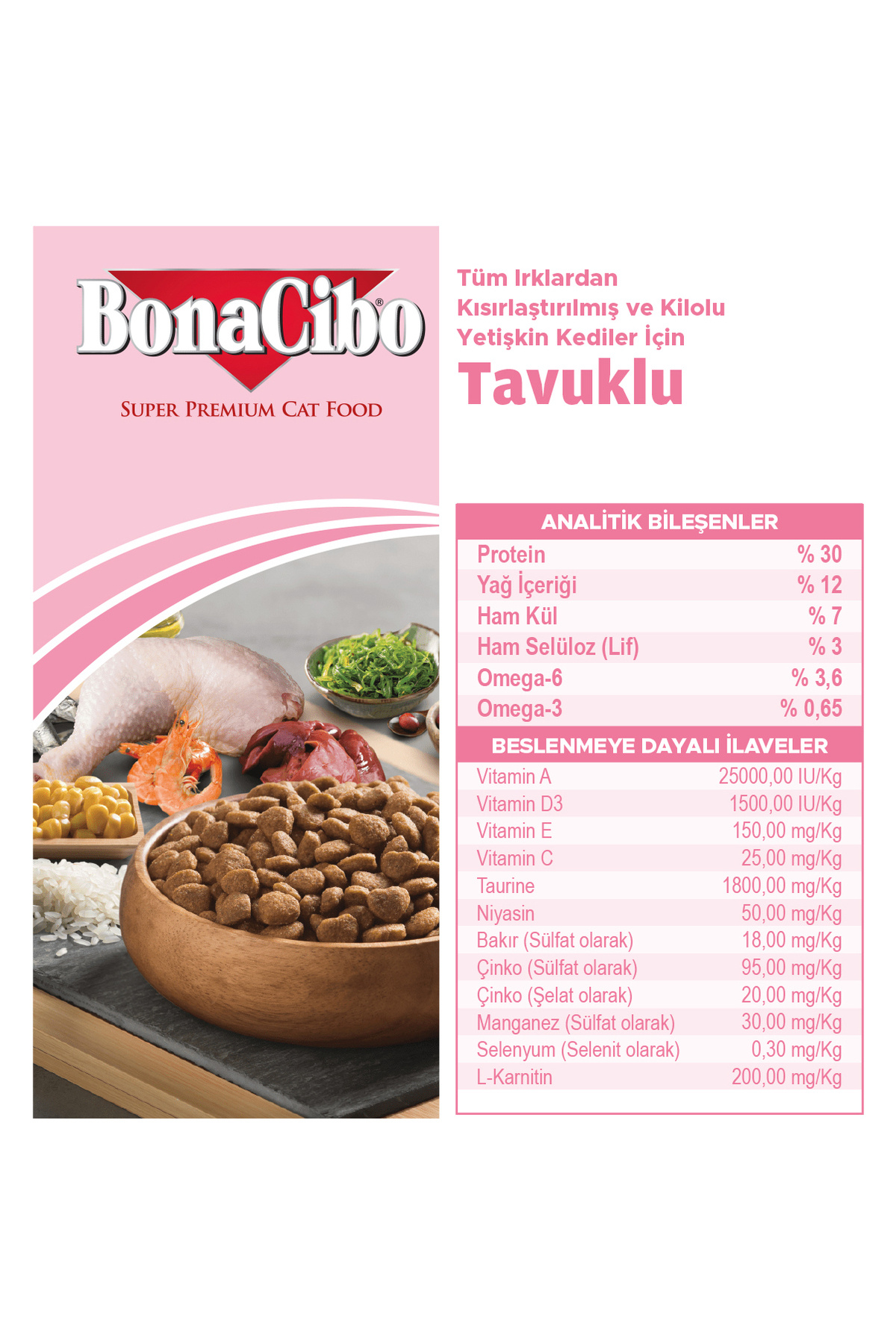 BonaCibo Adult Cat Kısırlaştırılmış Yetişkin Kedi Maması 2 Kg, Tüm Irklar İçin, Doğal, Şeker İçermez