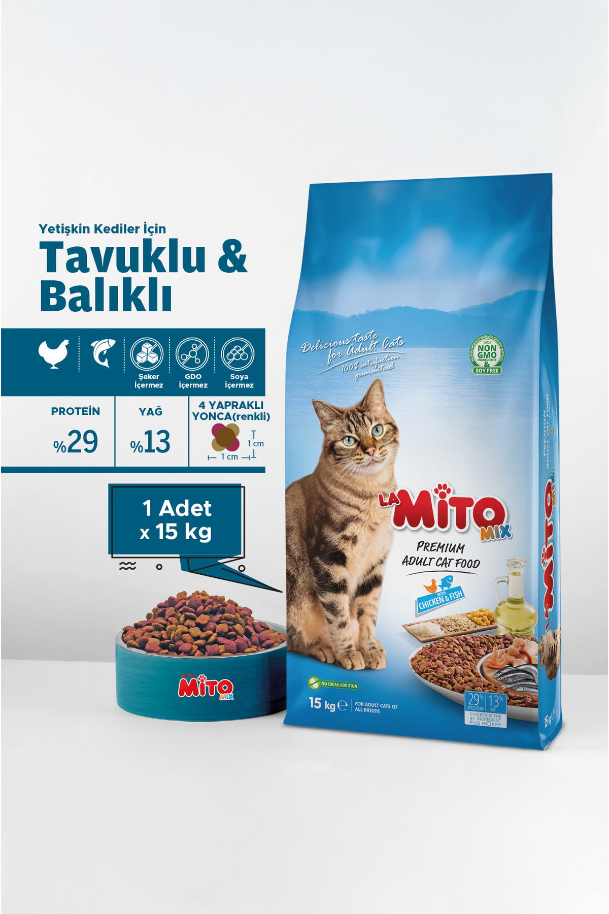 Mito La Mix Adult Cat 15 Kg Tavuklu Ve Balıklı Renkli Taneli Yetişkin Kedi Maması - Fiyatı, Yorumları
