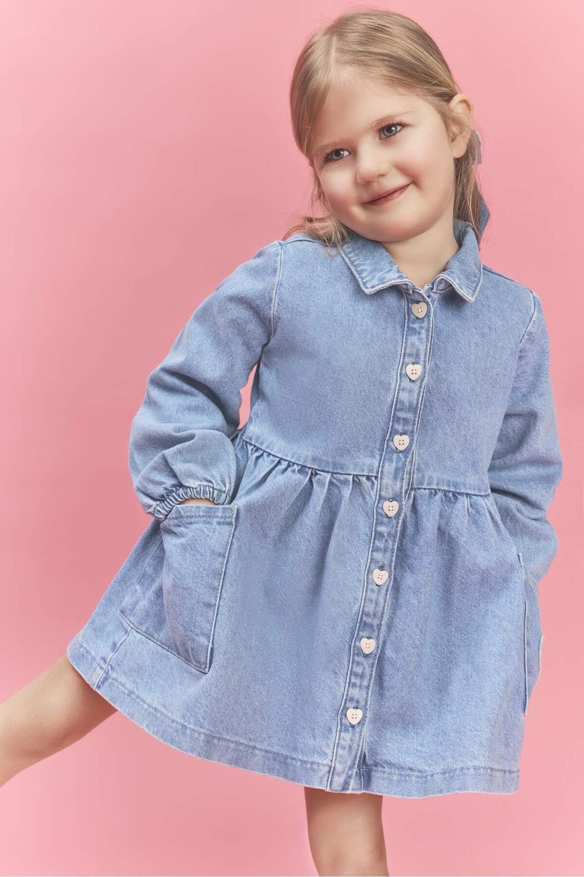 Defacto 100% Cotton Long Sleeve Jean Dress Baby Girl H0372A526Sm