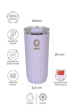 Espressolab Paslanmaz Çelik Mor Mug Termos 600 ml No:63