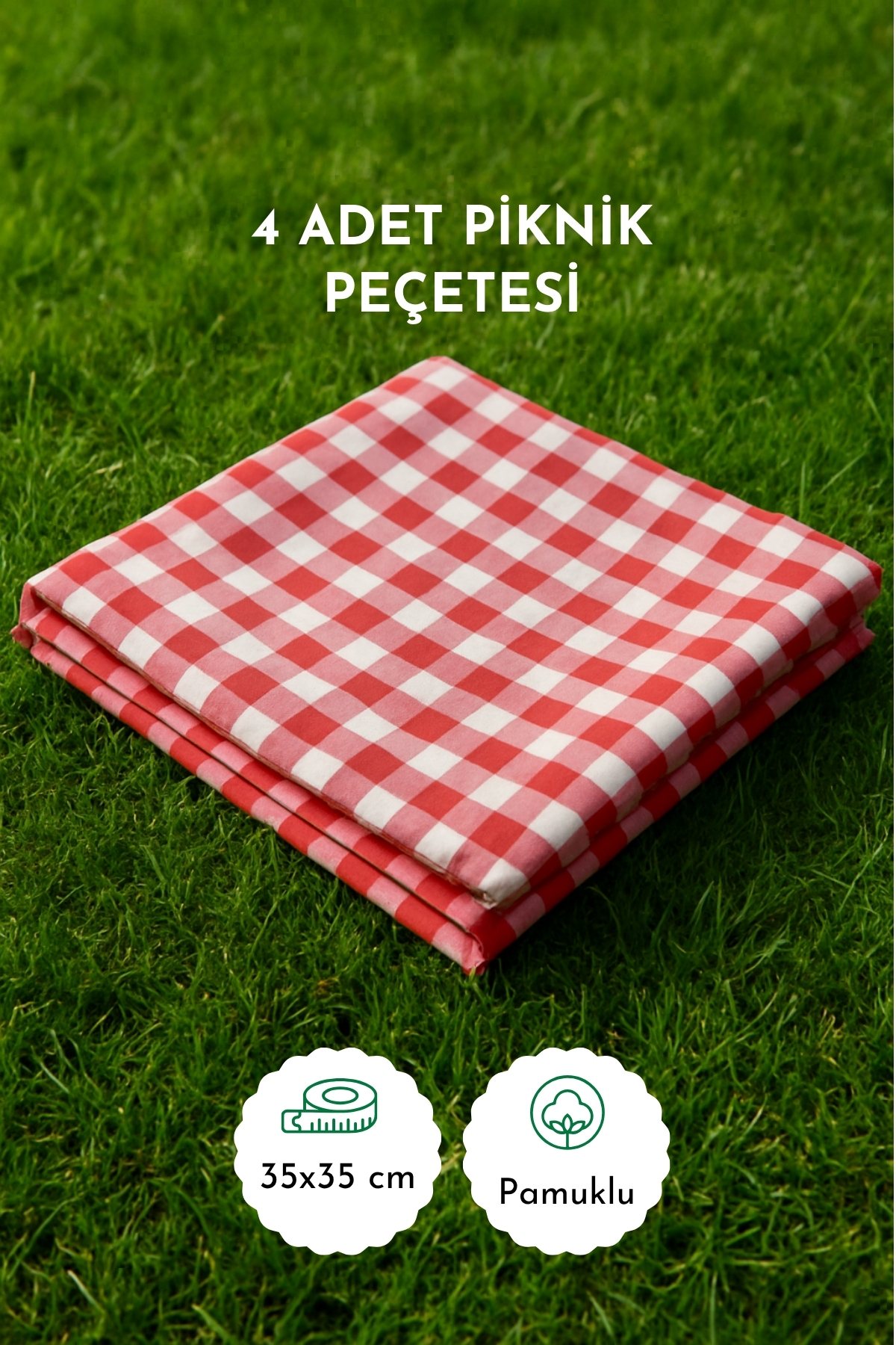4 Pieces of Pötikareli Picnic Napkins, Red, 35x35 cm (Pötikare Patterned Cotton Fabric Napkin)